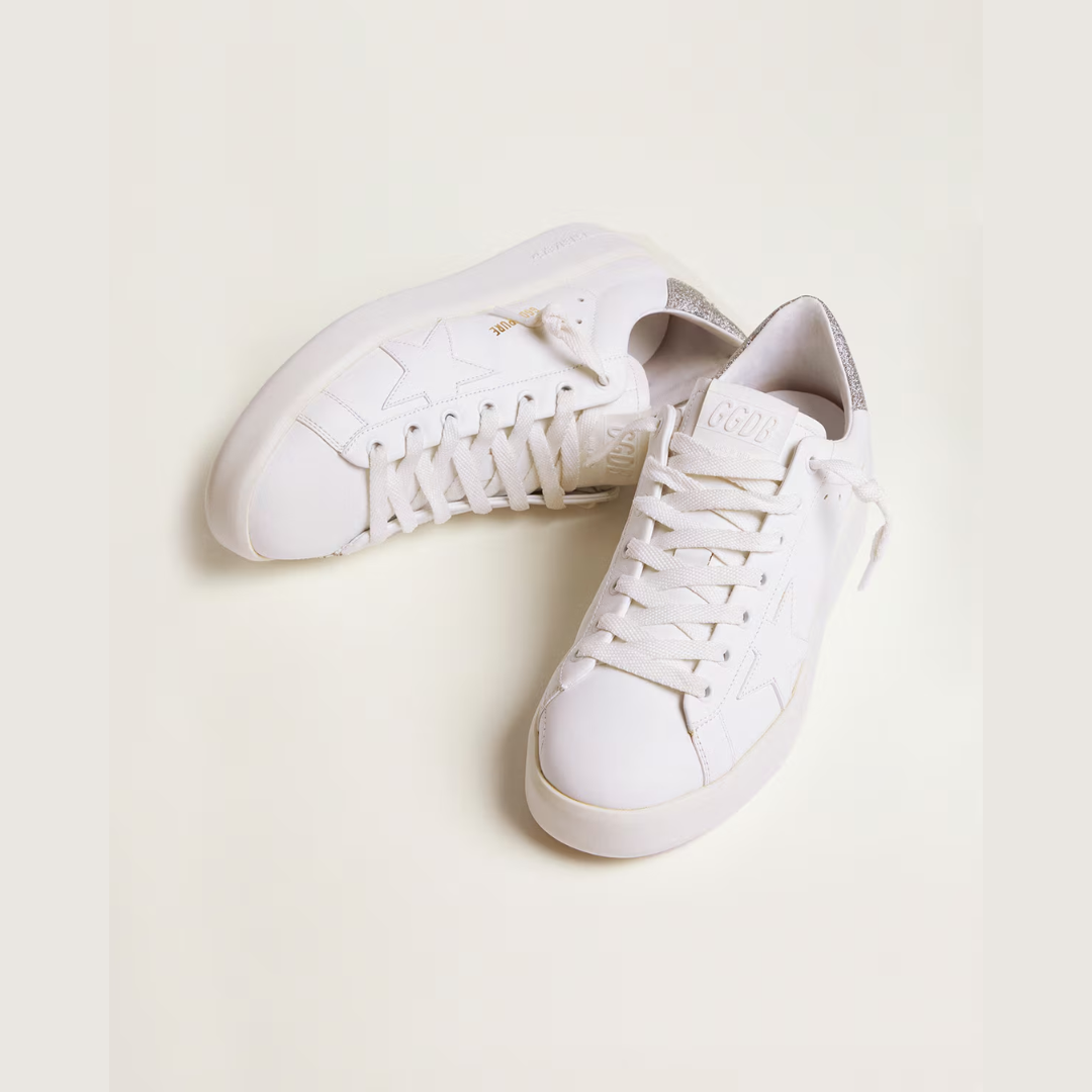 1FF0101-405 [GOLDEN GOOSE] Women'S Purestar Sneakers With Glittery Silver Heel Tab White (SS26) #GWF00197.F000538.80185 (S-EU-E)