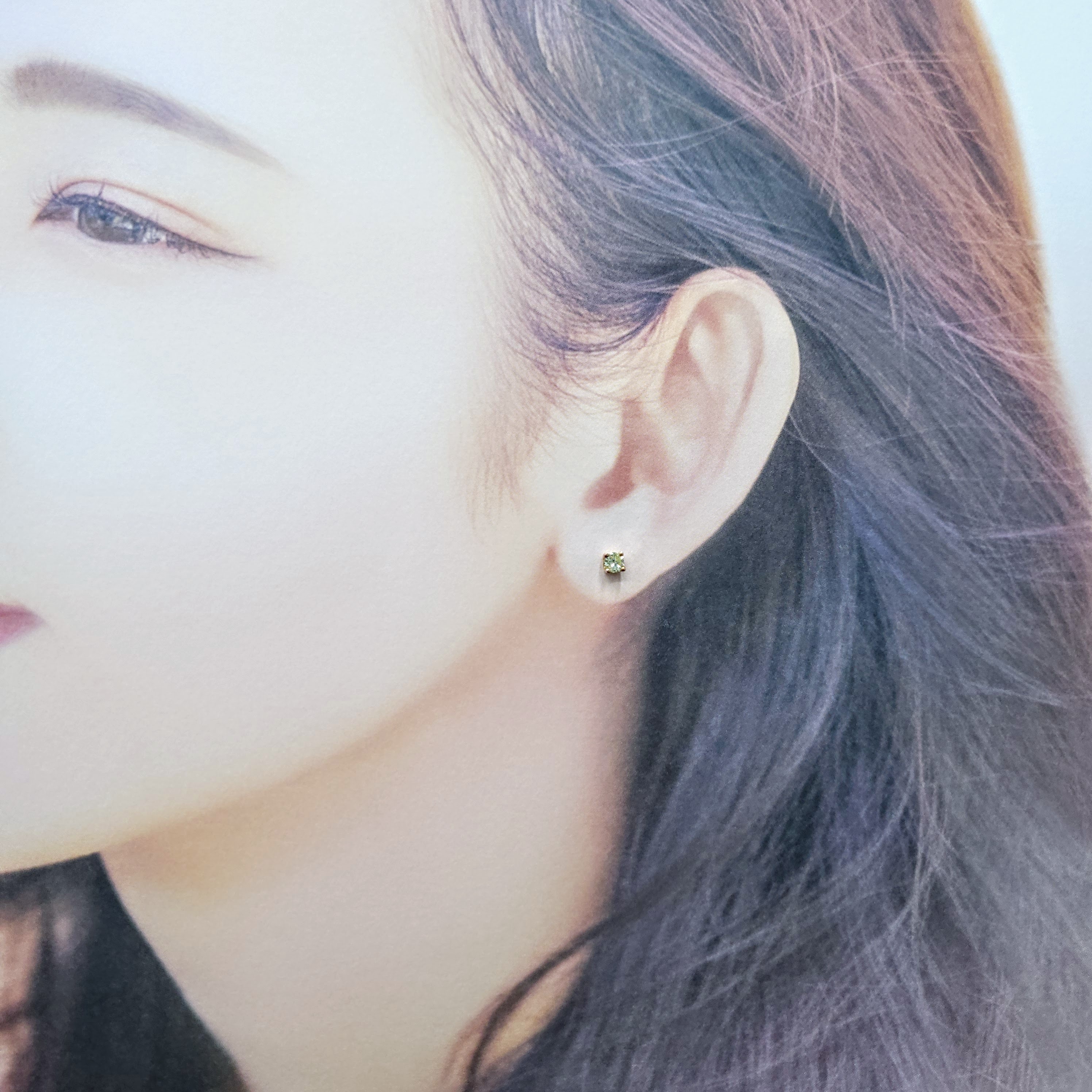 全新18K金【主石32份彩黃鑽】4爪耳環