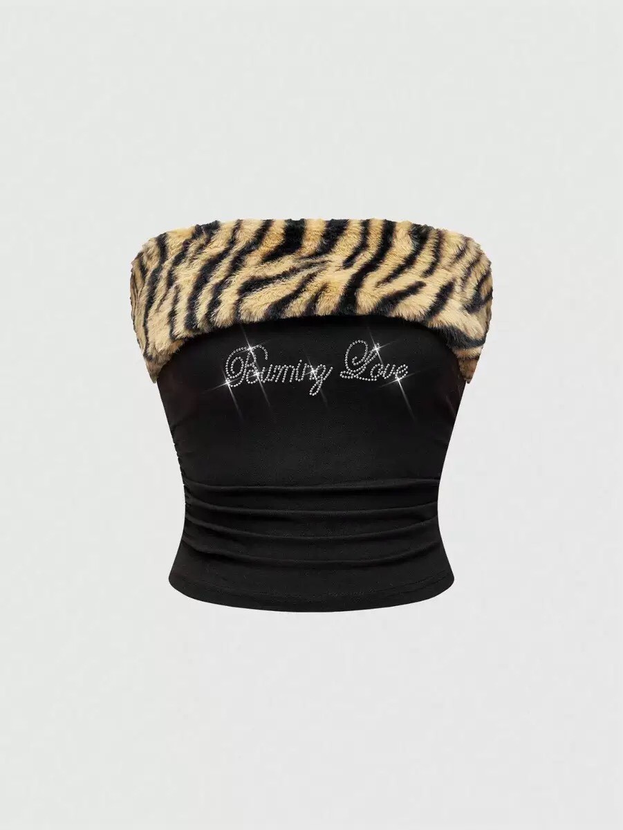 斑馬毛水鑽背心