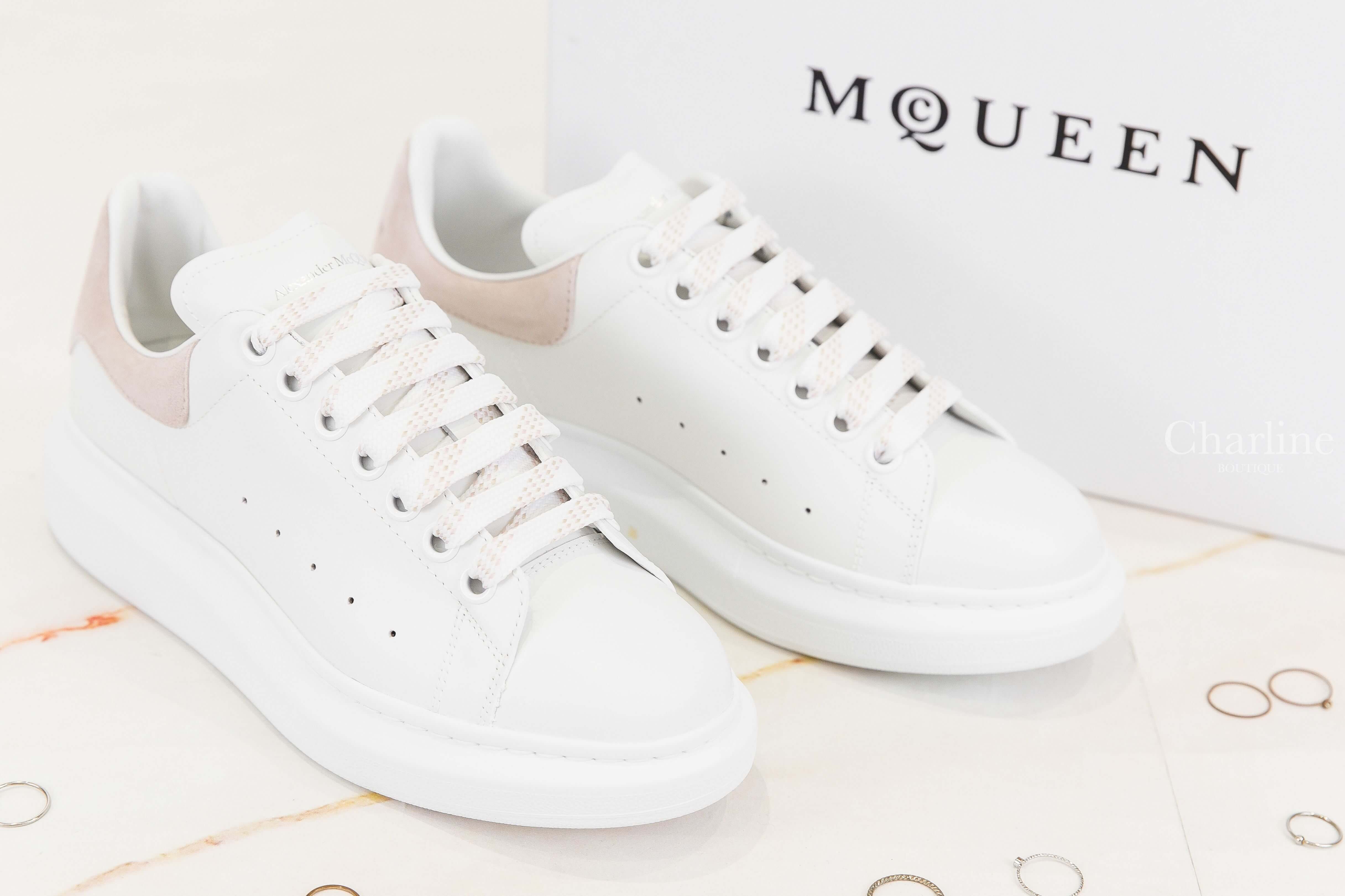 Alexander McQueen Women's Oversized Sneaker In White / Patchouli 白色淺粉麂皮小牛皮運動鞋