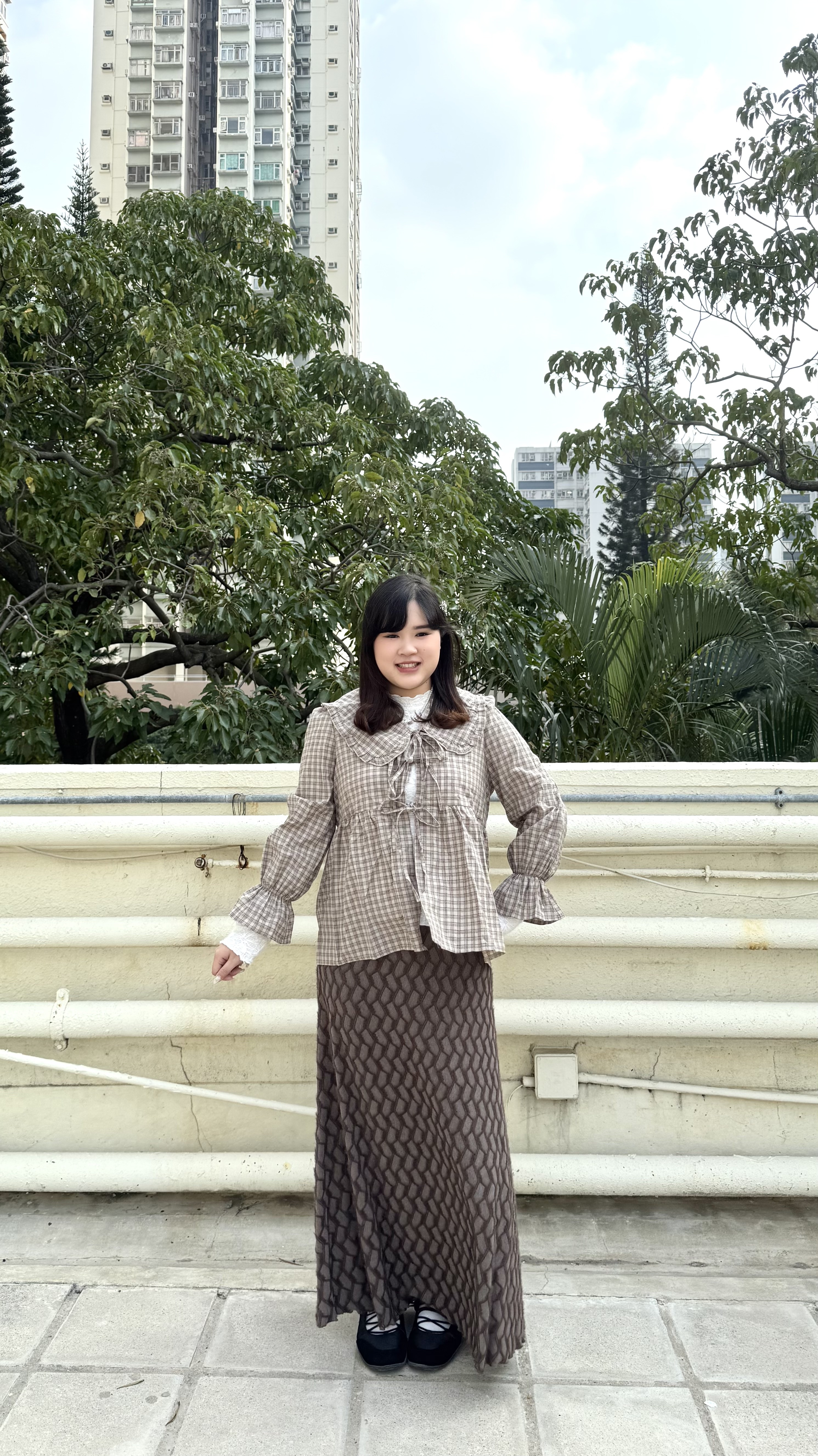 娃娃領格紋綁帶外套（領口可拆）