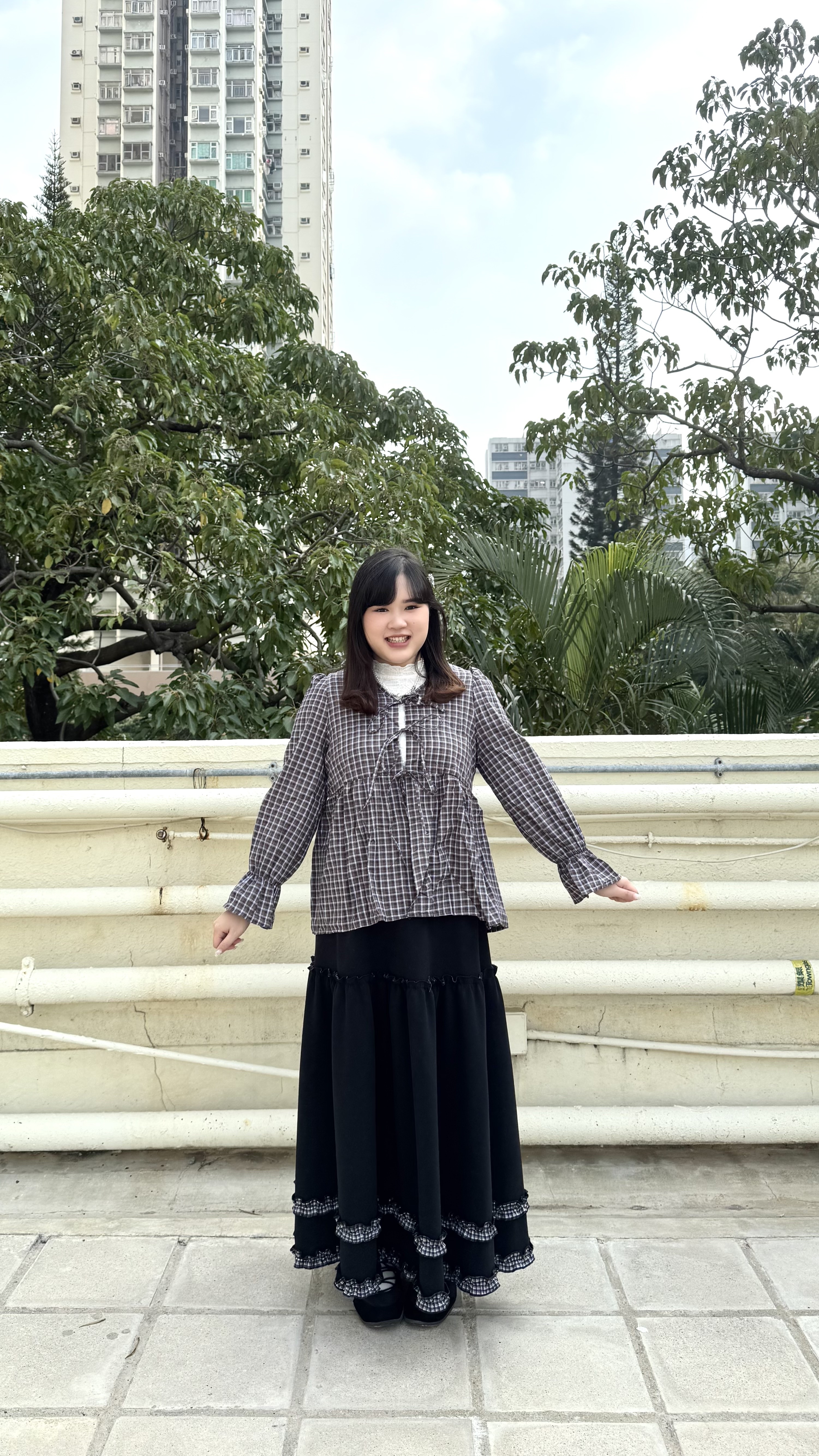 娃娃領格紋綁帶外套（領口可拆）