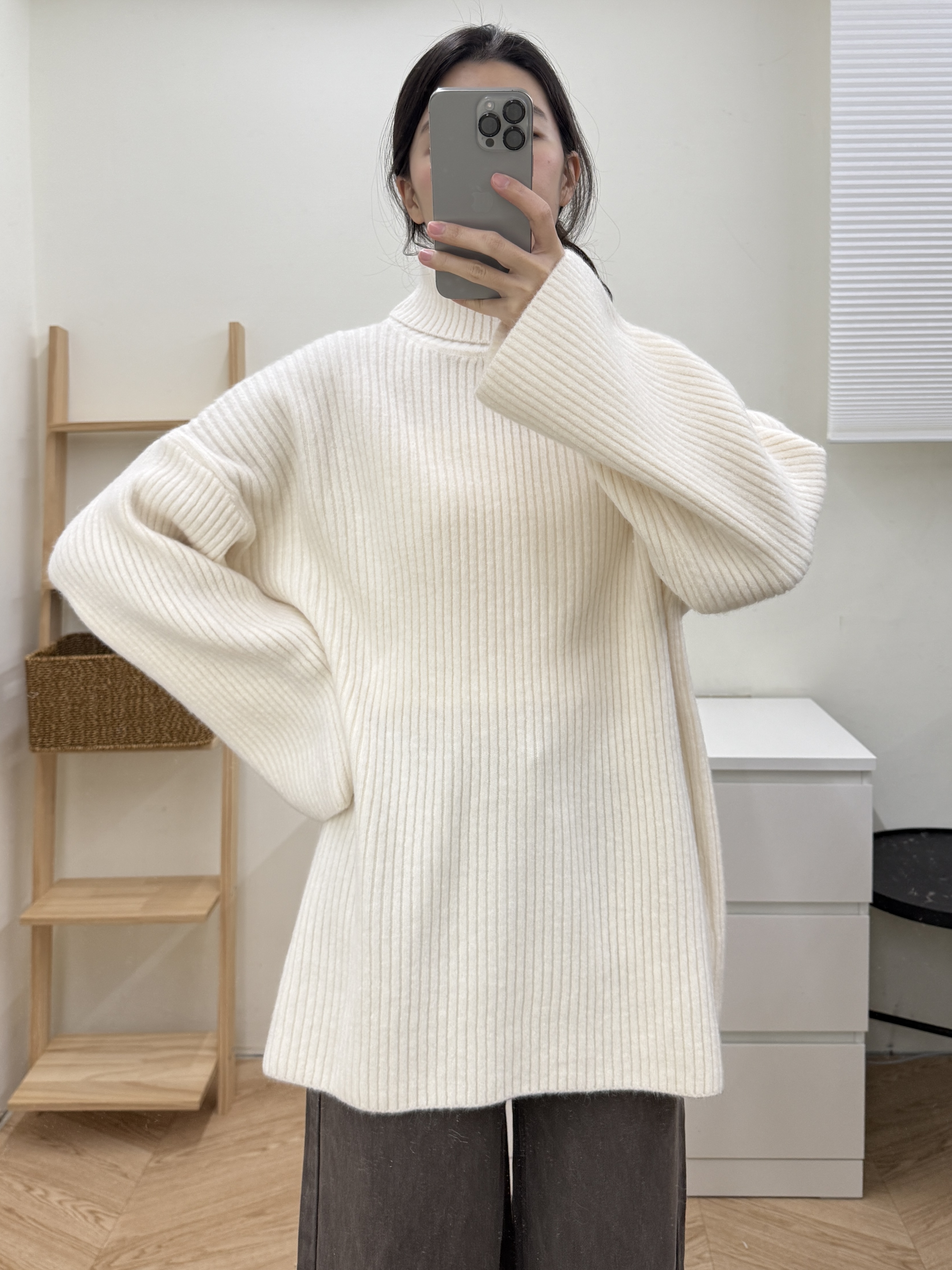 坑條高領厚實毛衣*2色