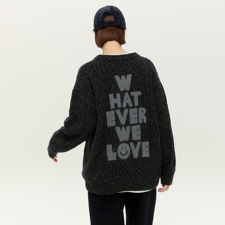 韓國 ooowl 文青感編織羊毛衣 WHATEVER WE LOVE 碳灰