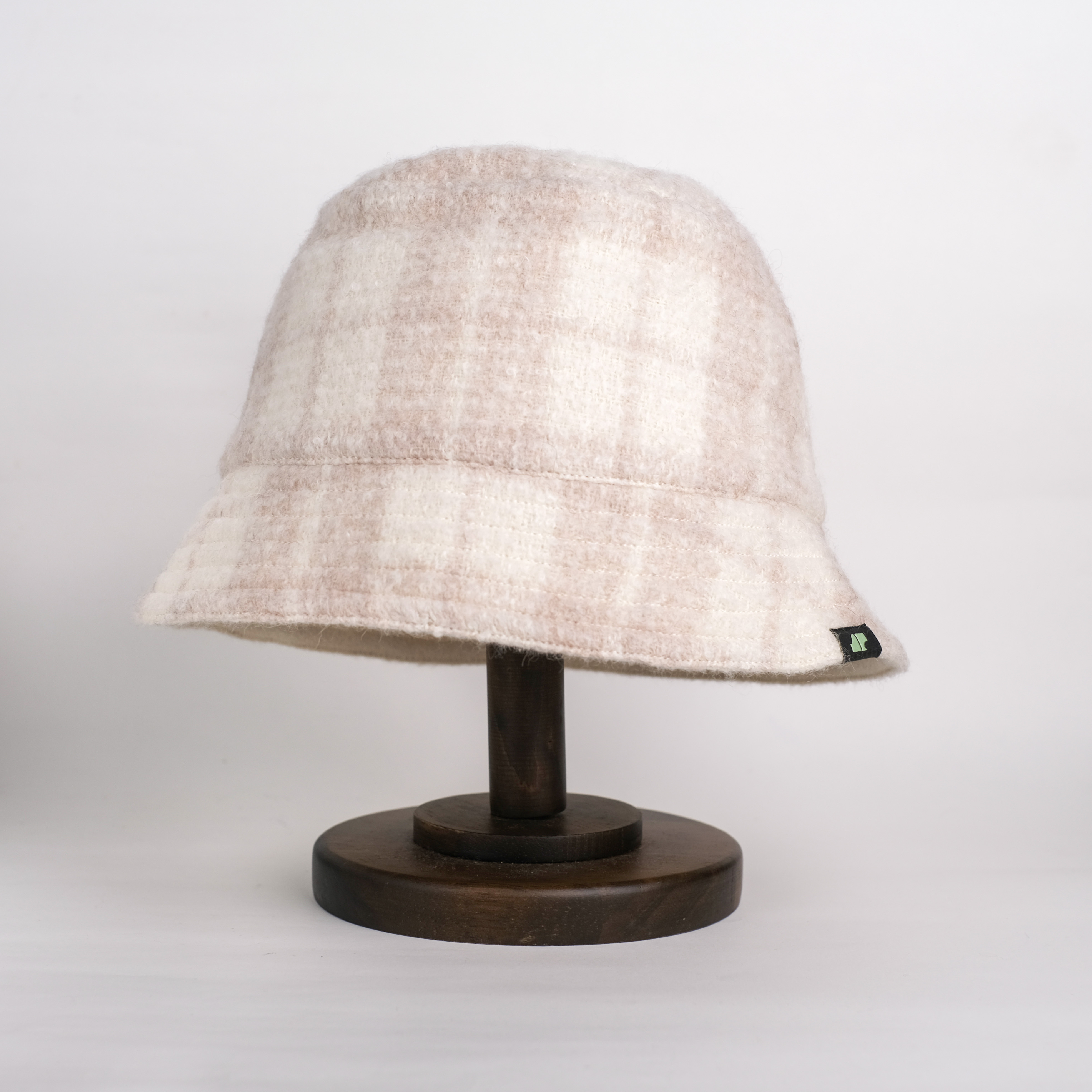 羊駝毛氈雙面漁夫帽｜淺棕格紋/米白｜秘魯