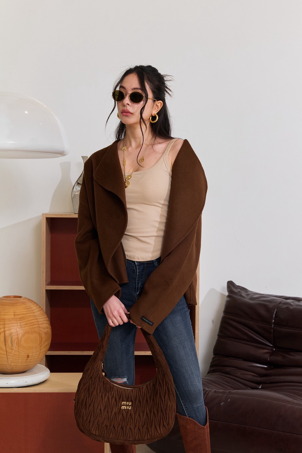 開襟手工羊毛短大衣_AMISSA（咖）