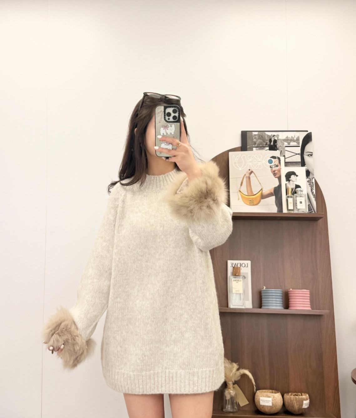 針織毛毛手袖連身裙