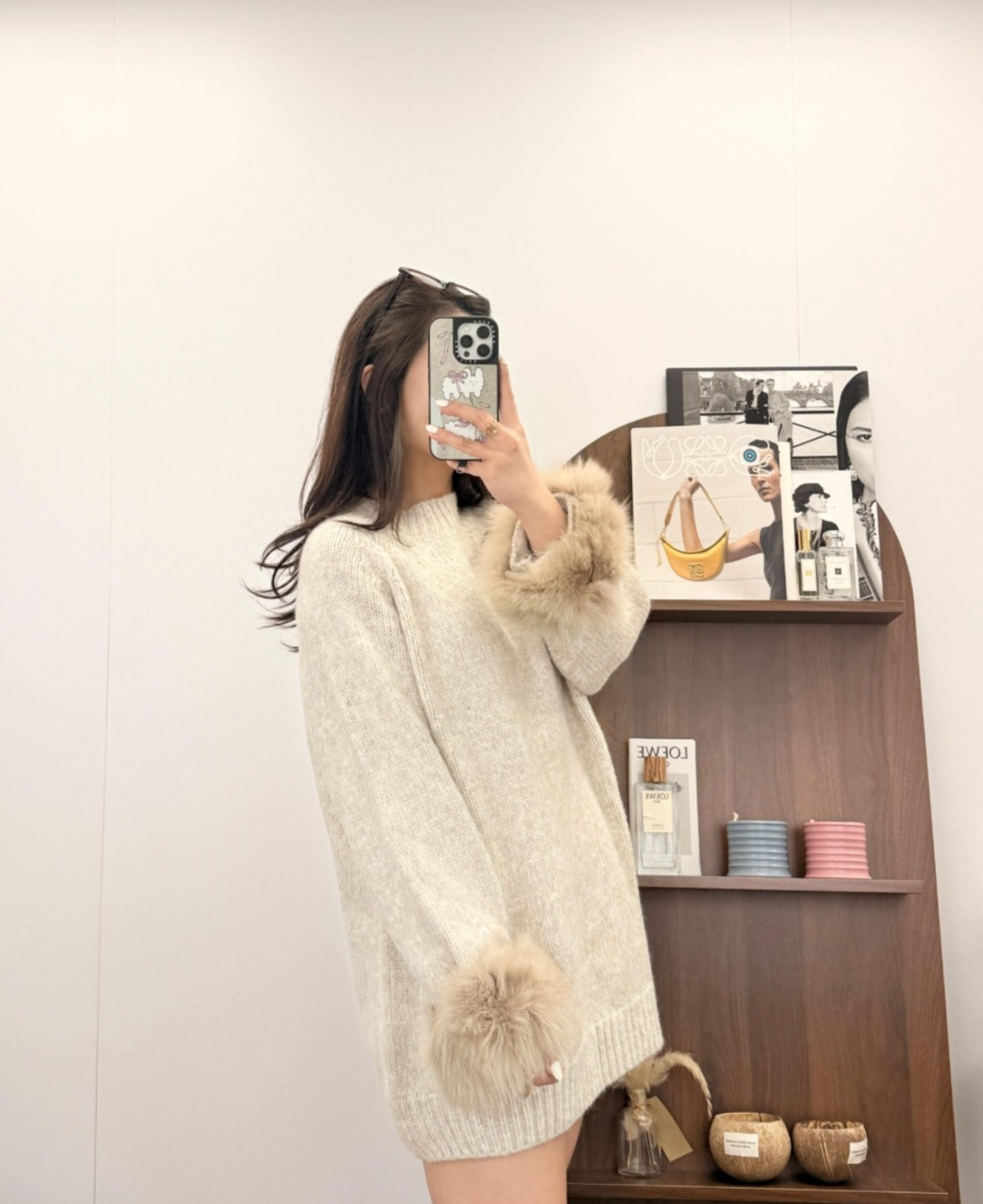 針織毛毛手袖連身裙