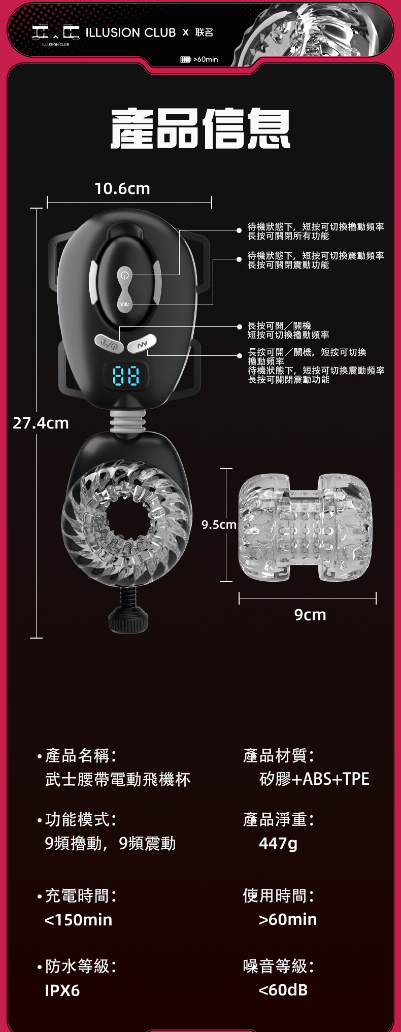 Illusion Club 腰帶騎士【無手高潮】無線遙控 穿戴式 抽插 電動飛機杯 Sex Toys Pleasure Point 喜穴