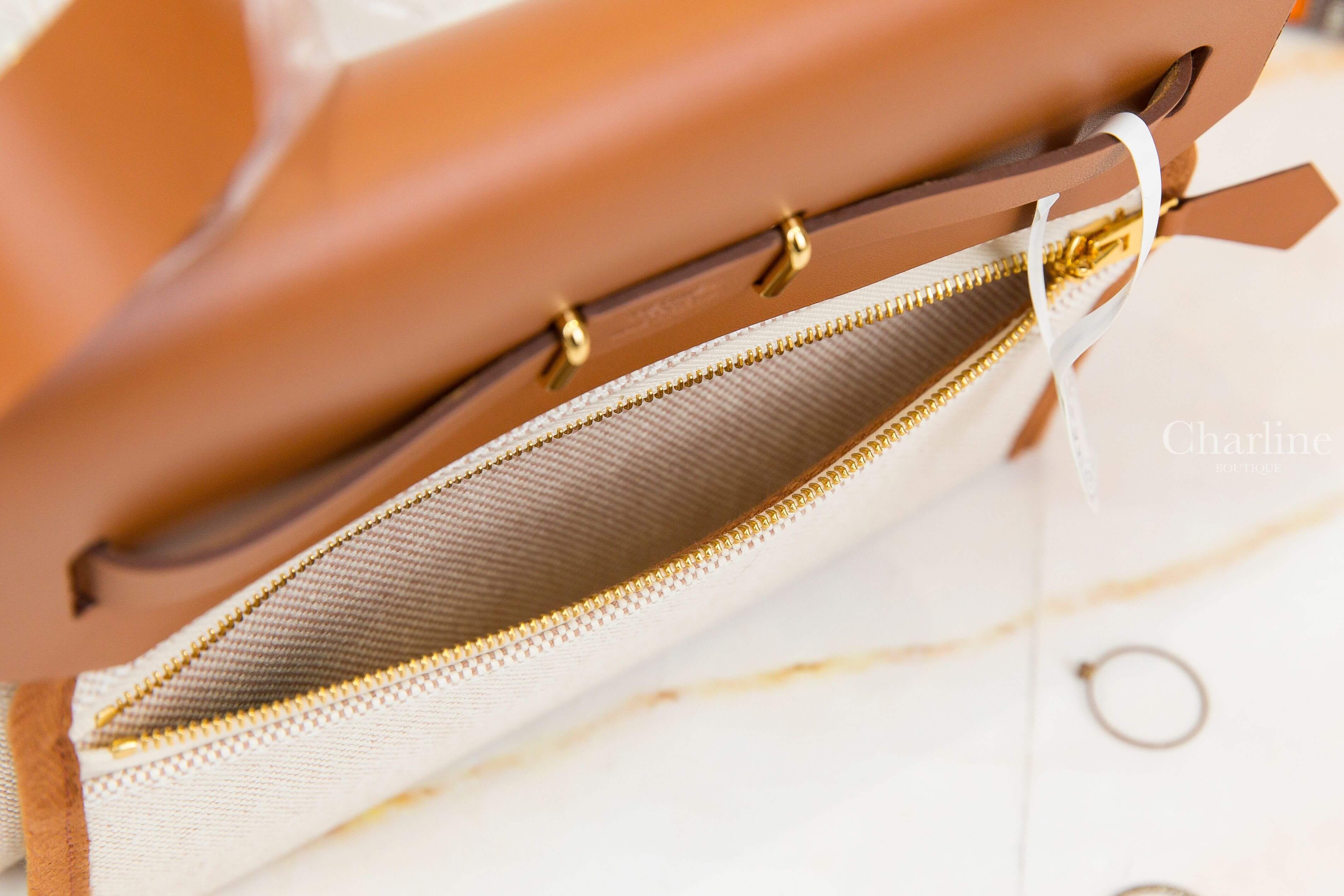 Hermès Herbag Zip 20 Bag 米色帆布拼淺褐色皮革金釦迷你手提肩背包-Charline Boutique 精品代購