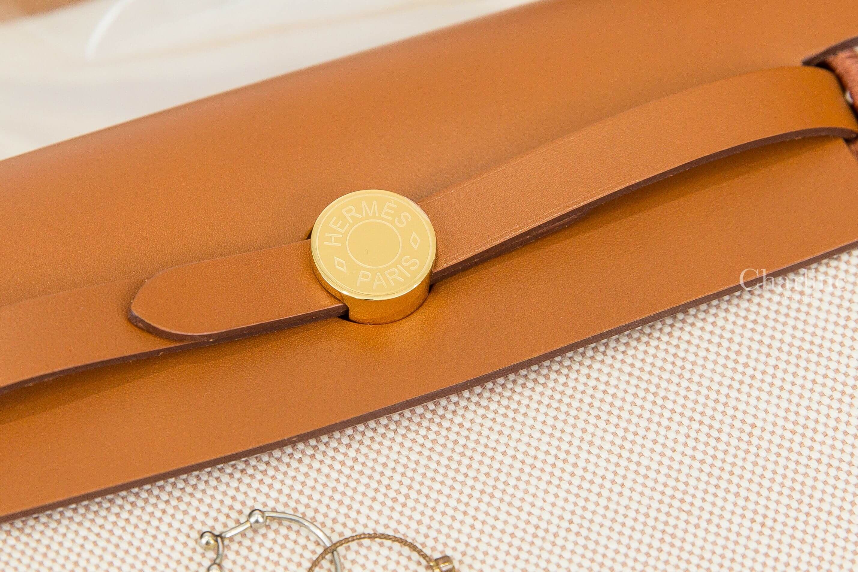 Hermès Herbag Zip 20 Bag Toile Militaire / Hunter Cowhide 米色帆布拼淺褐色皮革金釦迷你手提肩背包