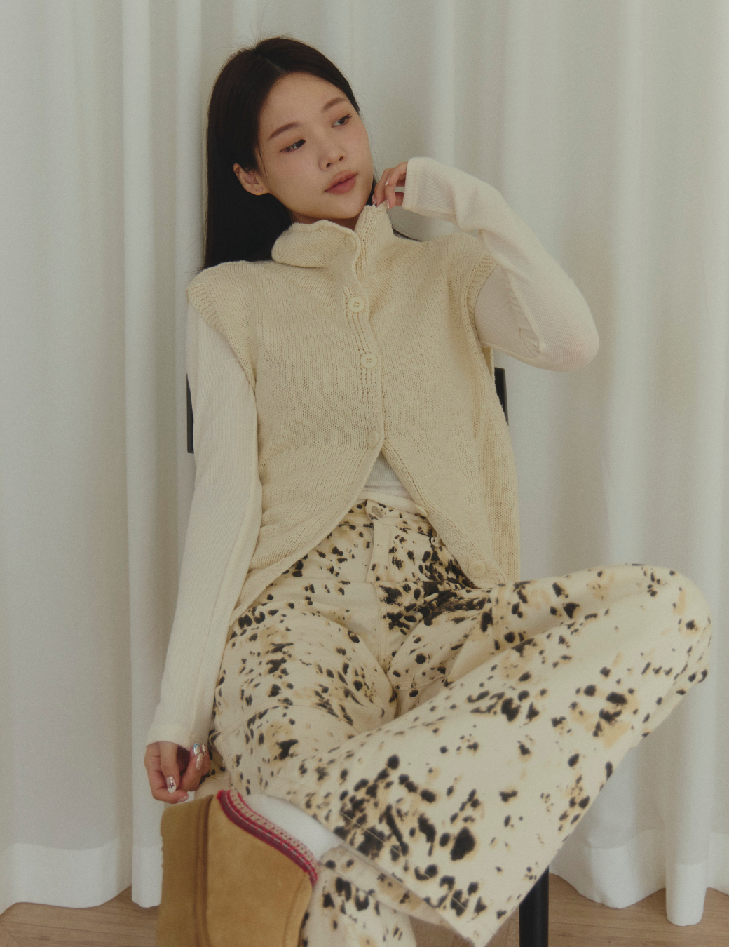 高領排扣針織背心（2尺寸）