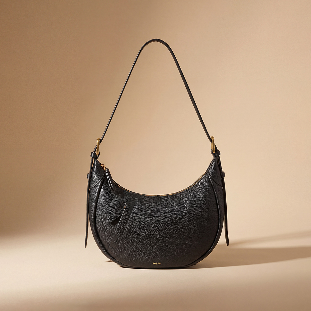 Sutton 真皮半月斜背包-黑色 SHB3270001