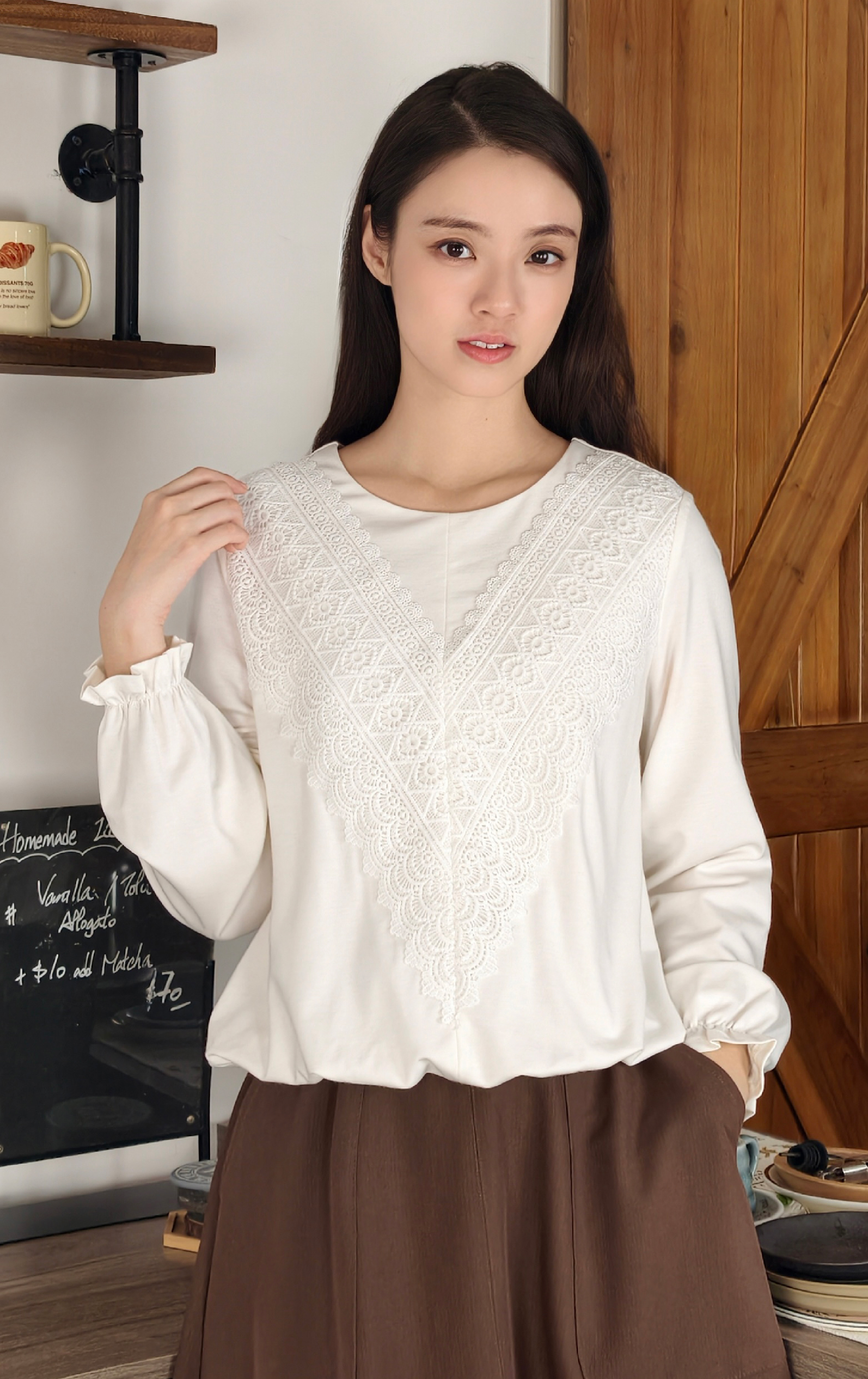 V-neck Lace Pattern Top LT0845