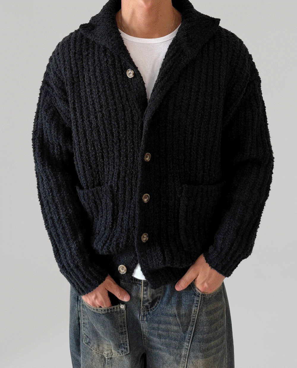 圈圈絨針織開襟衫