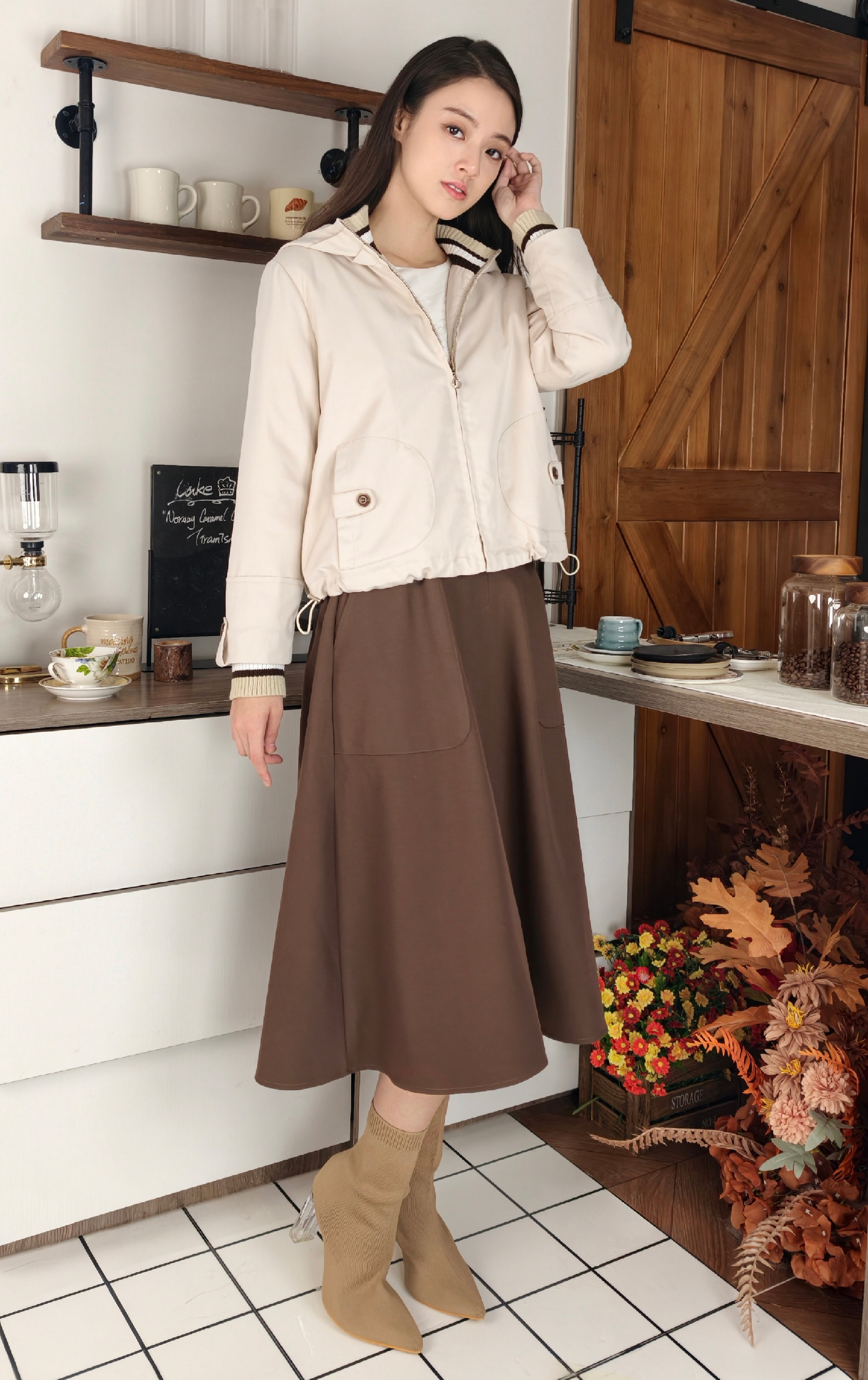 Belted Waist-cinching Midi Skirt SK0765