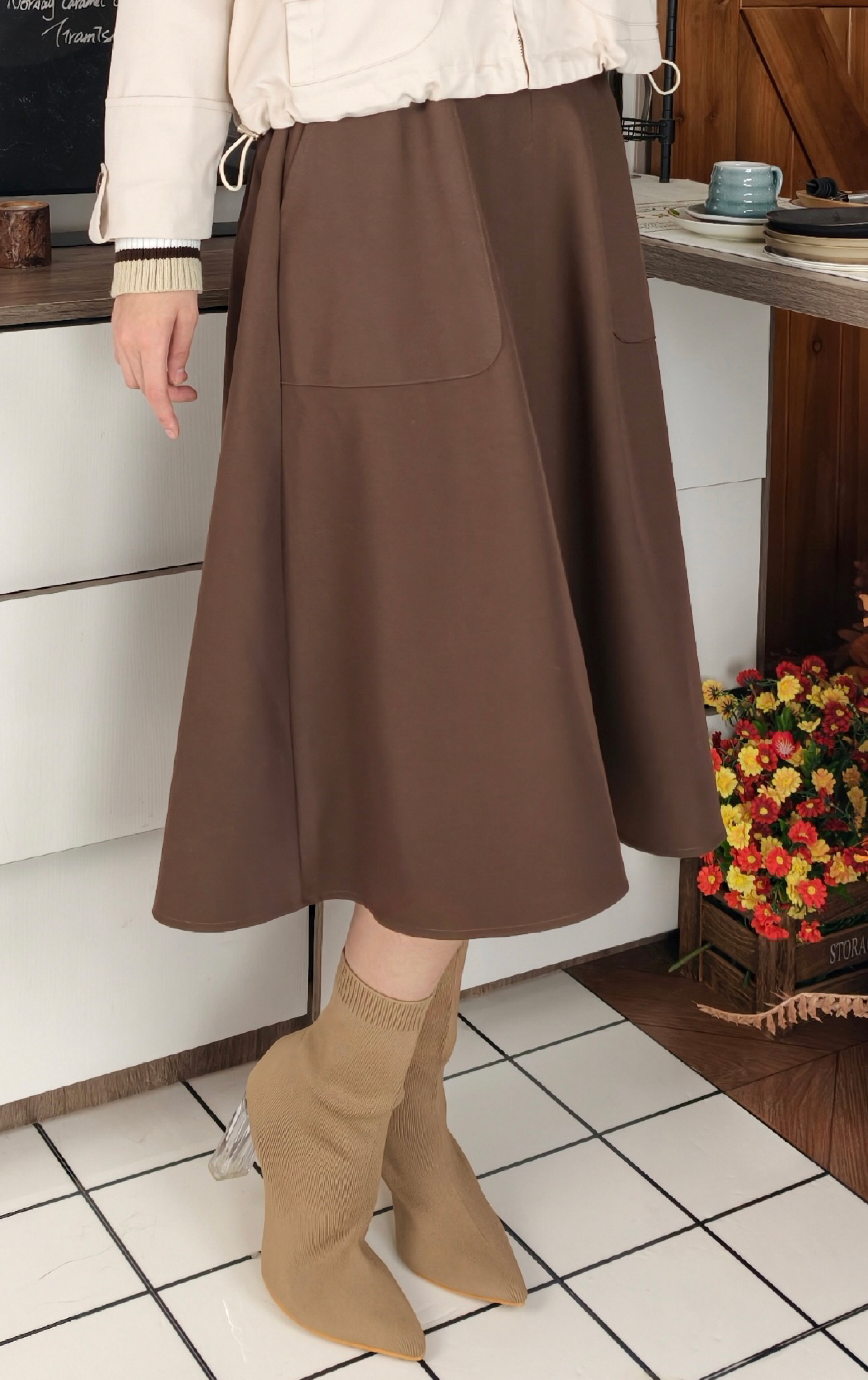 Belted Waist-cinching Midi Skirt SK0765