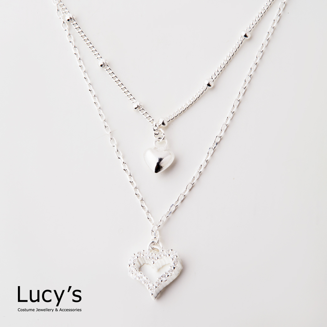 925純銀 心戀 雙層項鍊 (110833)