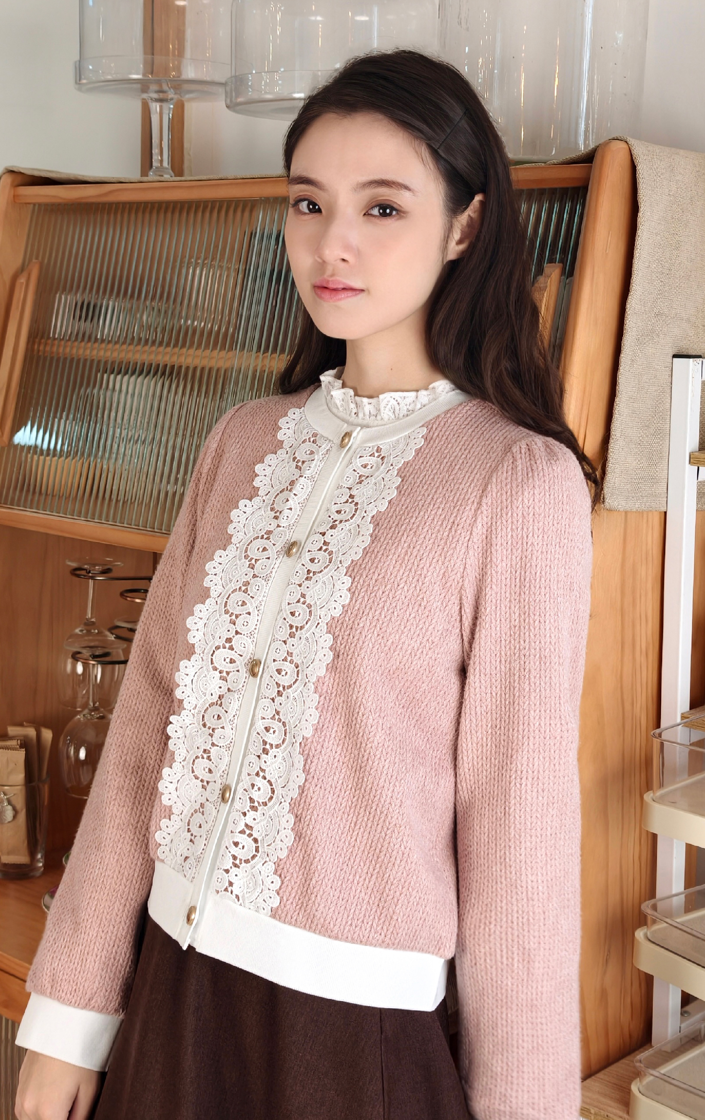 Lace-trimmed Knit Cardigan CD0628