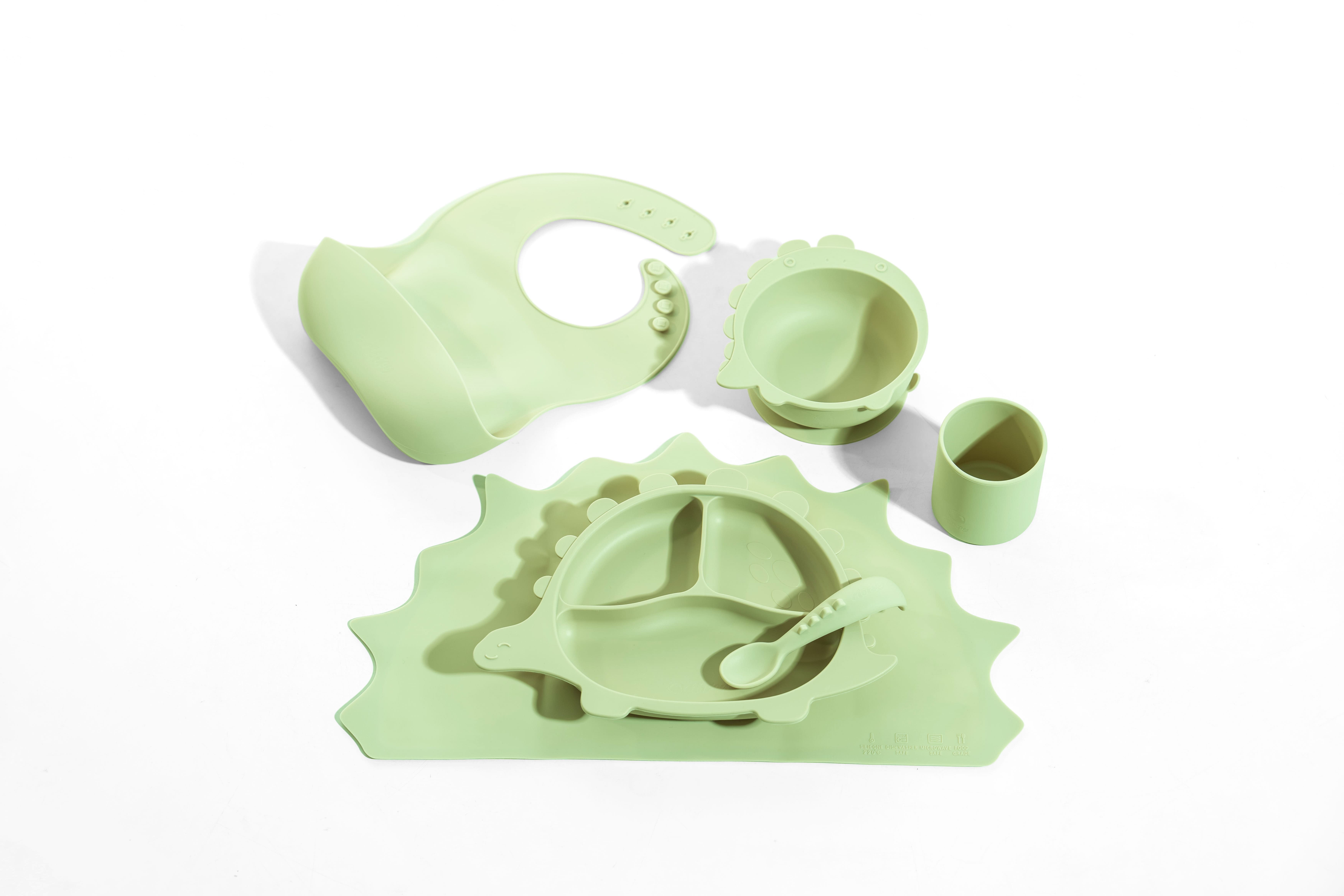 寶貝愛吃飯-鉑金矽膠餐具 恐龍吼吼六件組