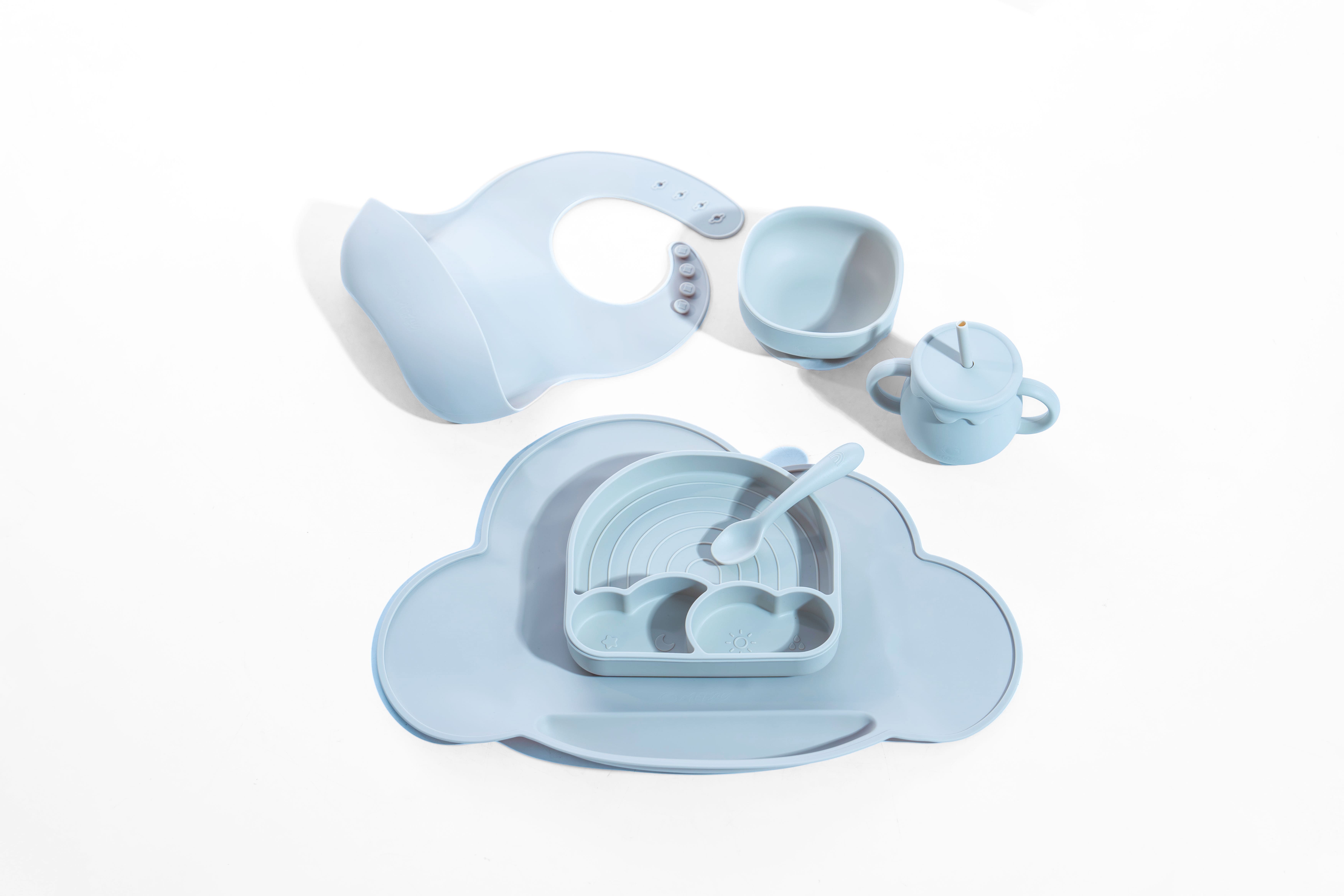 寶貝愛吃飯-鉑金矽膠餐具 雲朵飄飄六件組