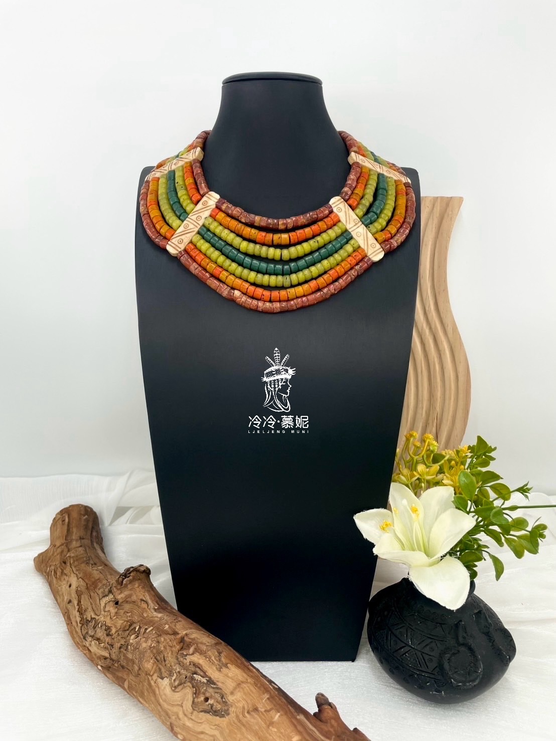 W-No.46貿易老珠七排複串短鍊45cm