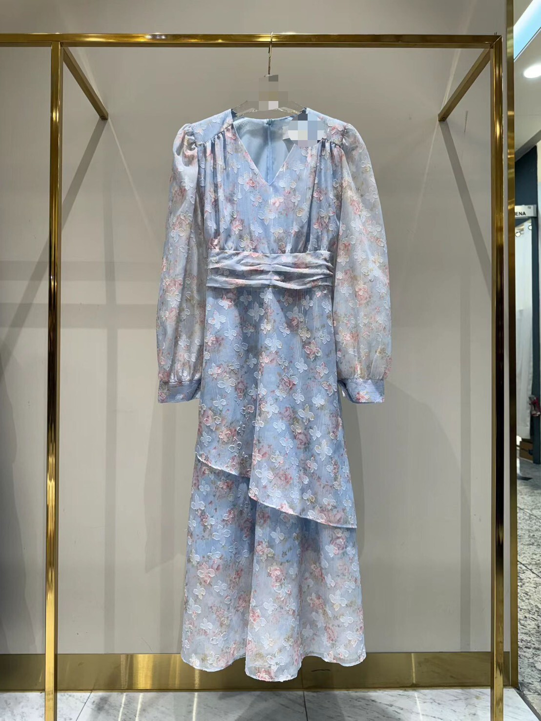 公主袖花染緹花長洋裝