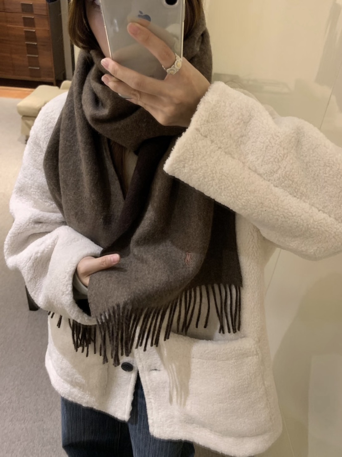 POLO RALPH LAUREN LOGO 小馬 刺繡 羊毛 流蘇 圍巾