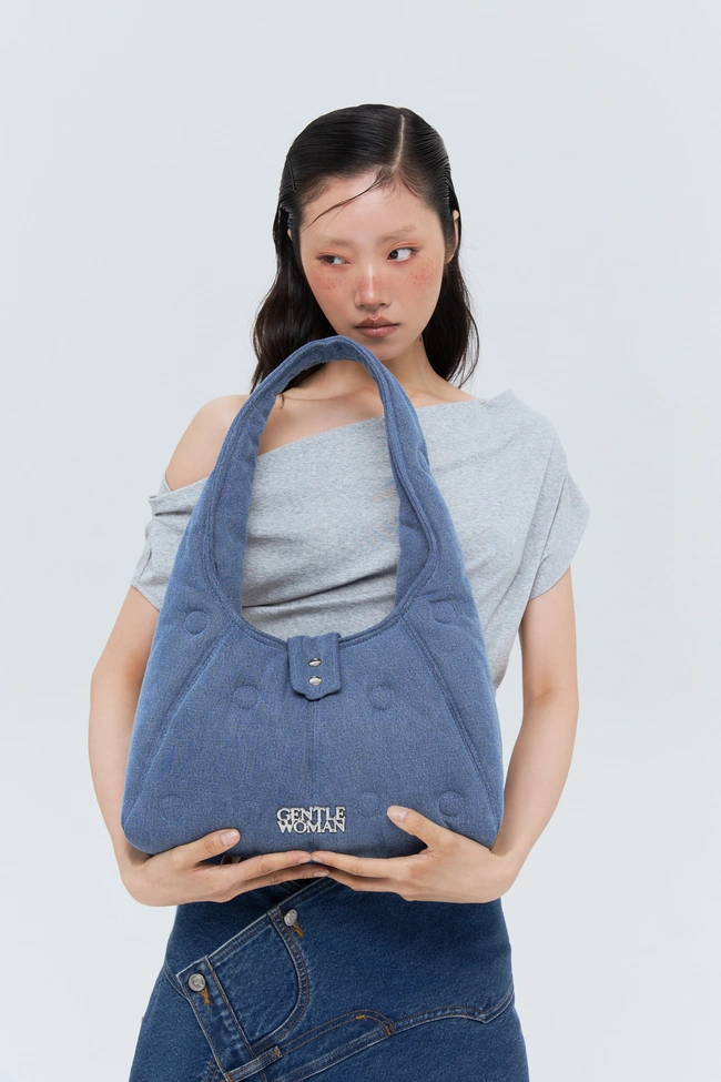 Gentle Woman Denim Hobo Beady Bag (Light Blue)
