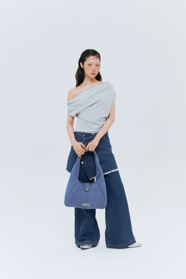 Gentle Woman Denim Hobo Beady Bag (Light Blue)