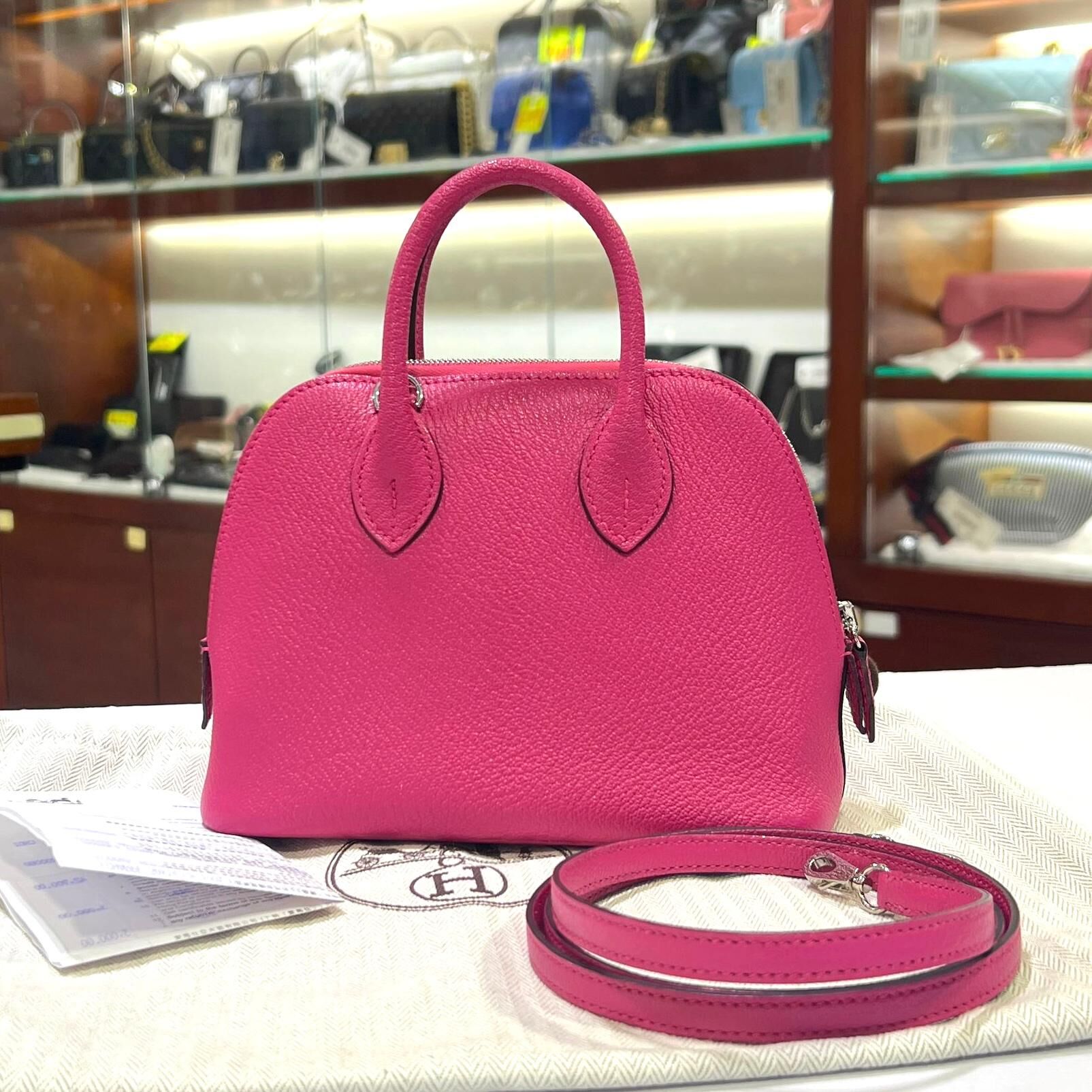 99%NEW接近全新MINI BOLIDE Z刻 5R/ROSE SHOCKING MYSORE PHW 驚艷粉山羊皮銀扣 #香榭站正品