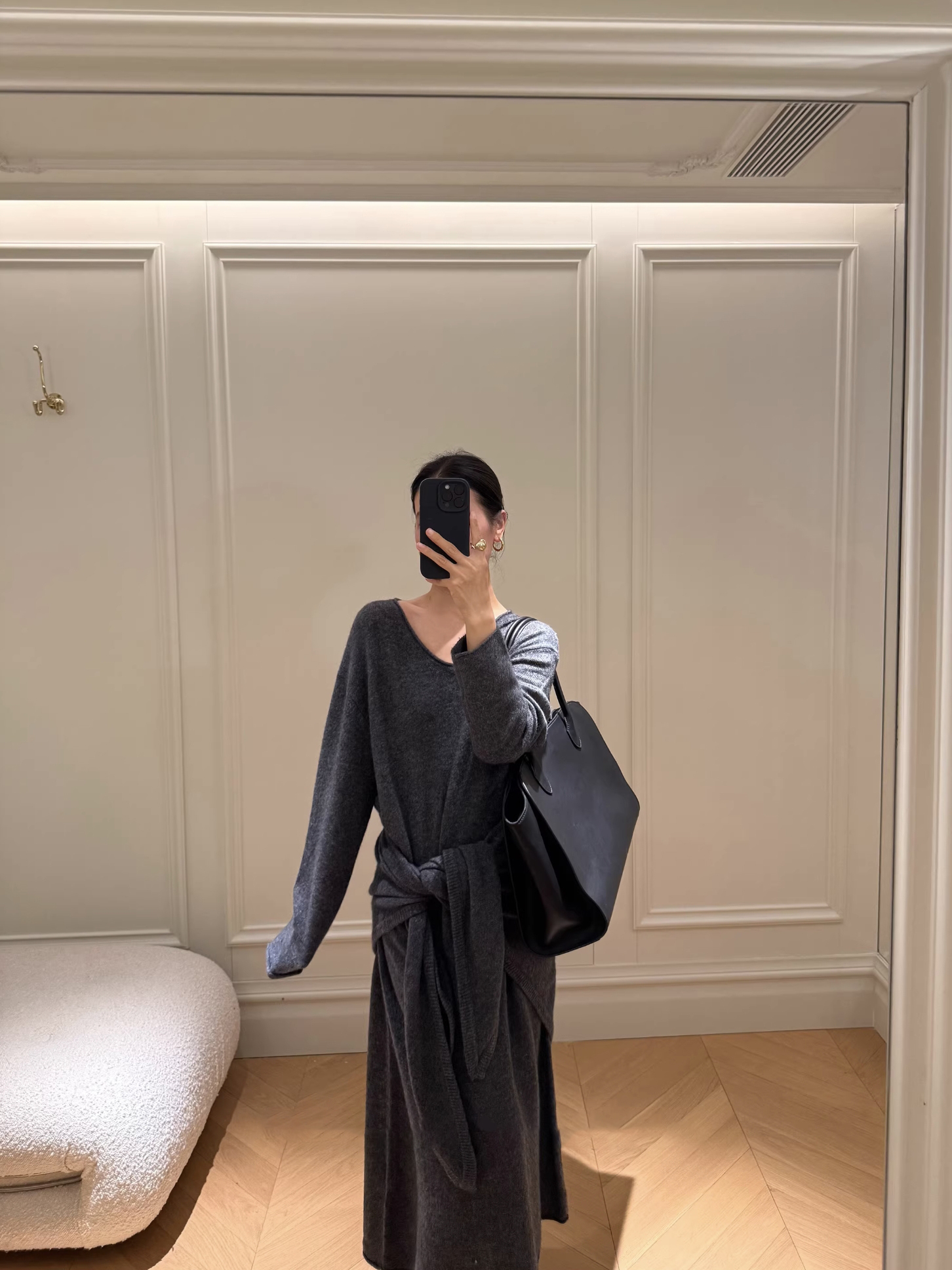 氣質感V領針織長洋裝+同色系披肩-SET-F / 3色 (Elegant & Love)