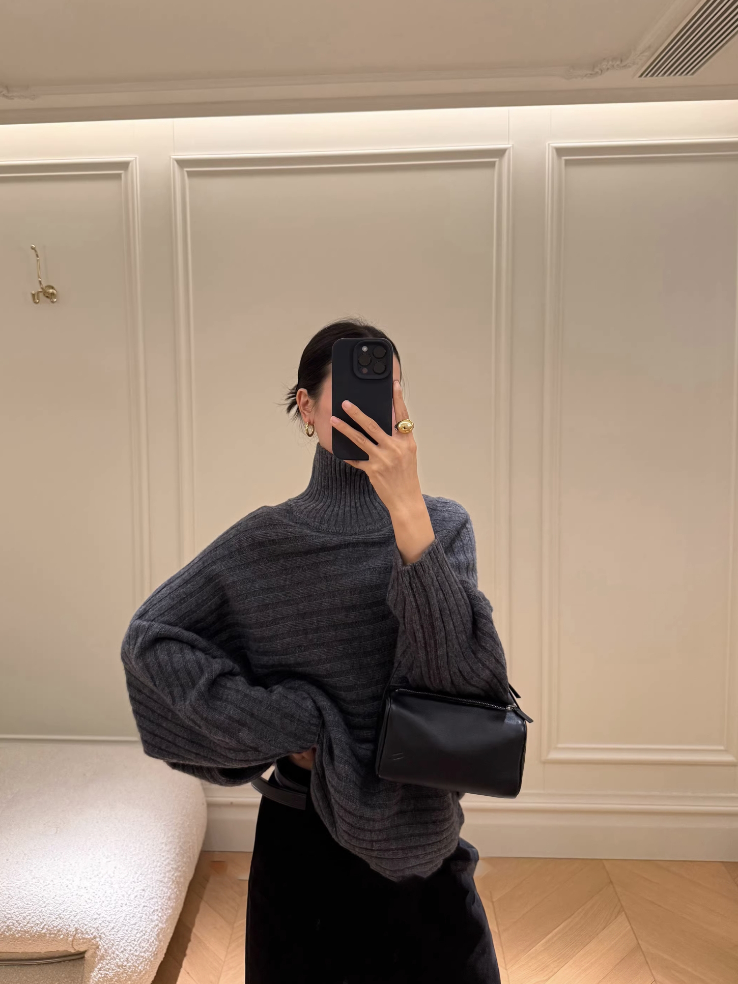 橫向織紋感斗篷高領針織上衣毛衣-F / 2色 (Elegant & Love)