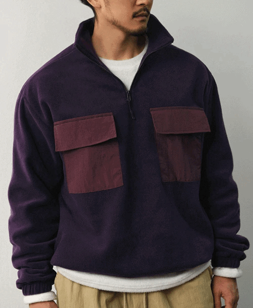 撞色口袋抓絨衫