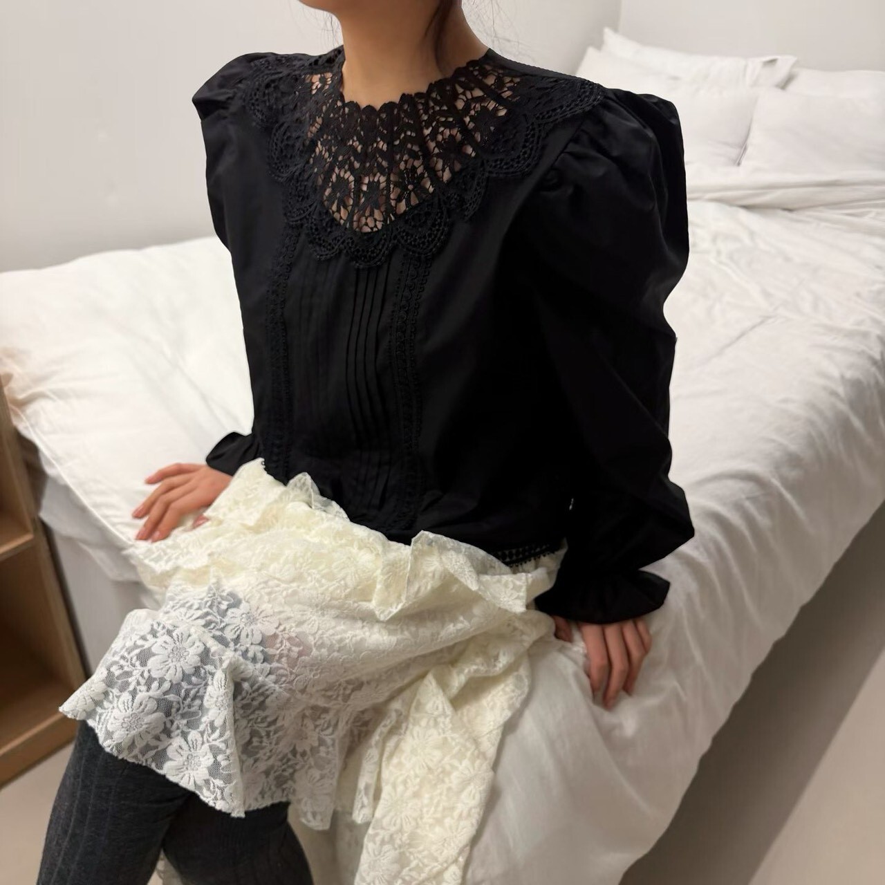 花蕾領公主袖襯衫