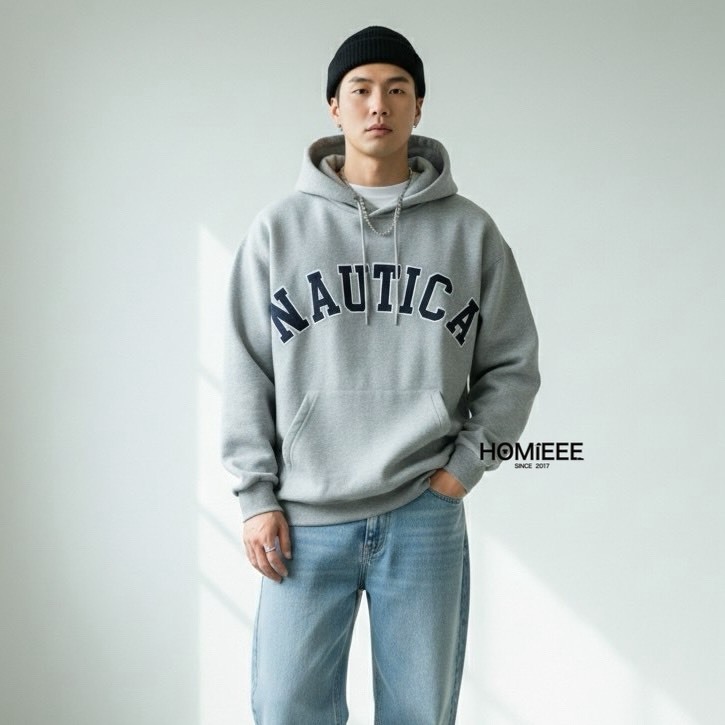 Nautica Arch Hoodie 帽T 經典 LOGO 厚磅 深藍 灰色 韓國 [NHD3303]