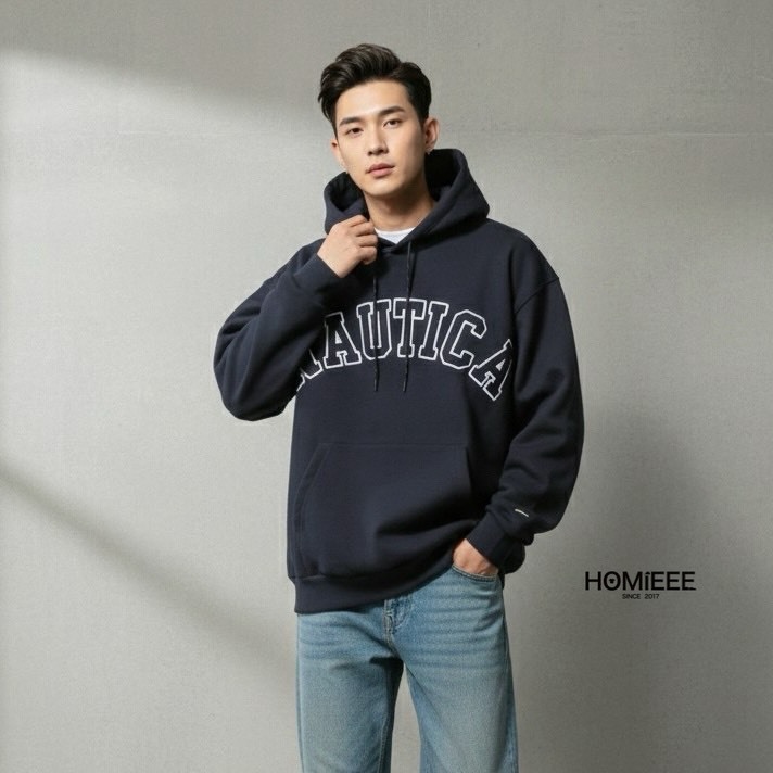 Nautica Arch Hoodie 帽T 經典 LOGO 厚磅 深藍 灰色 韓國 [NHD3303]