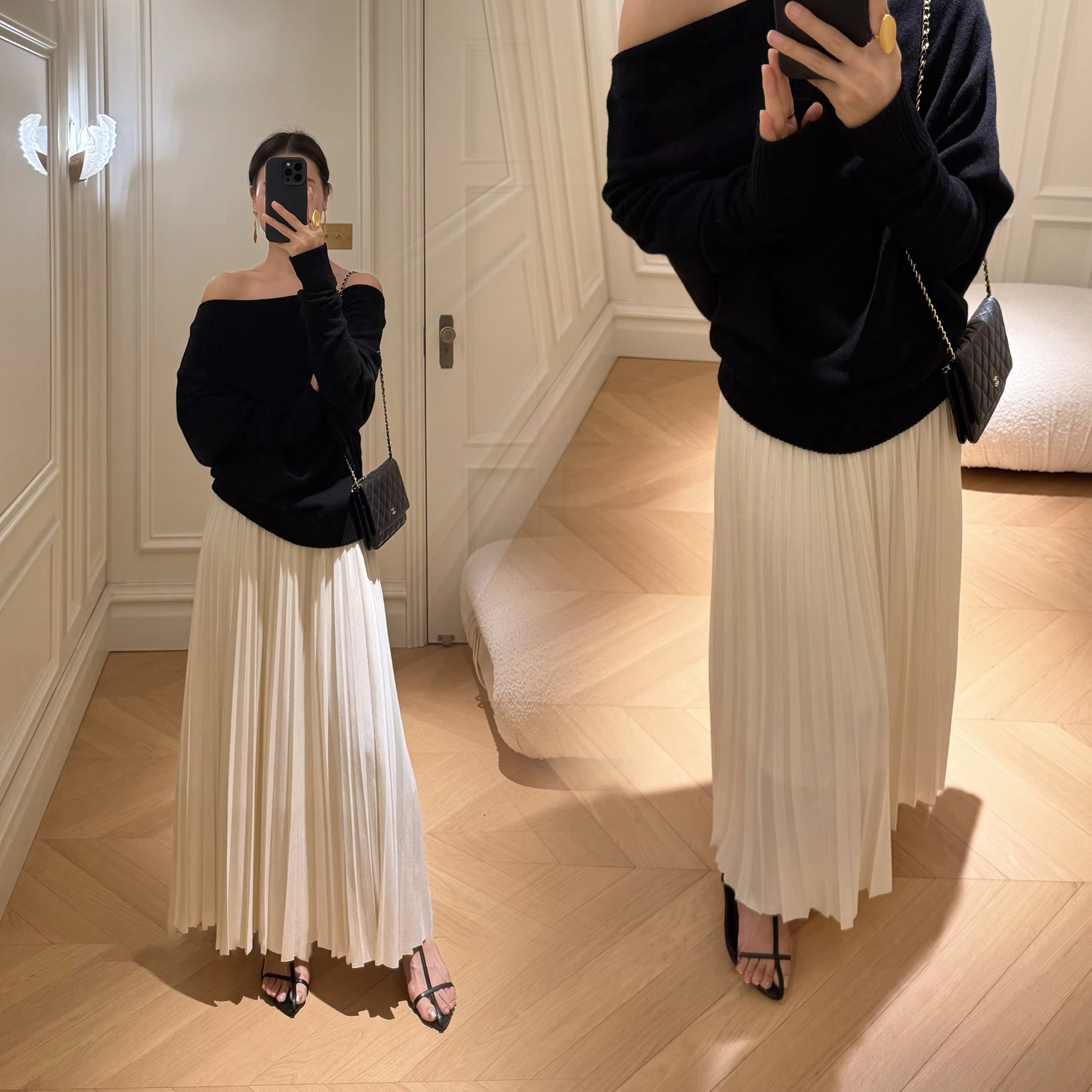 浪漫氣息鬆緊腰A字傘擺百褶裙長裙-F / 2色 (Elegant & Love)