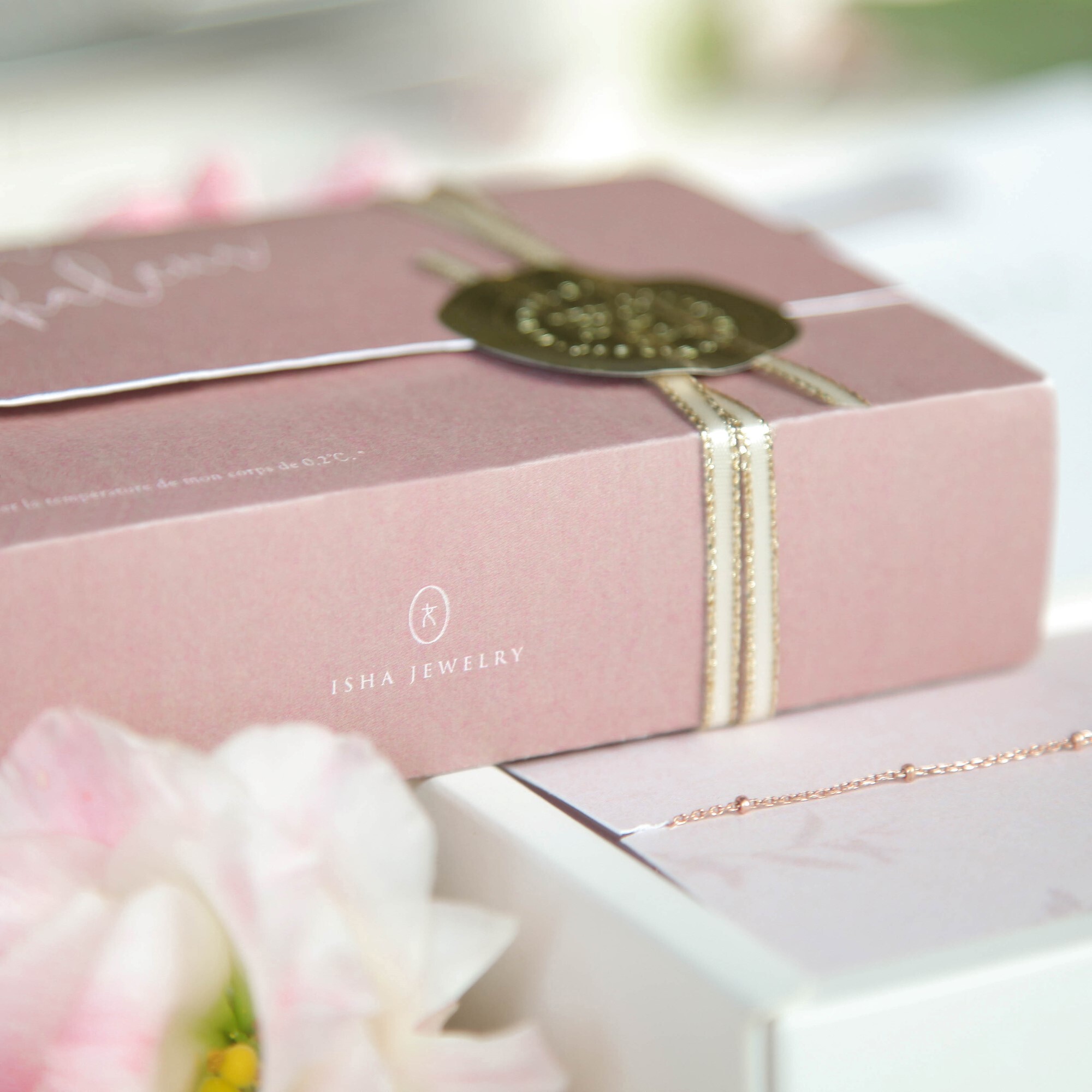 精緻法式禮盒包裝的花朵純銀項鍊飾品禮盒組