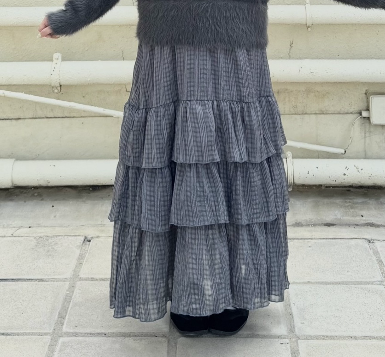 皺皺暗格紋蛋糕半身裙