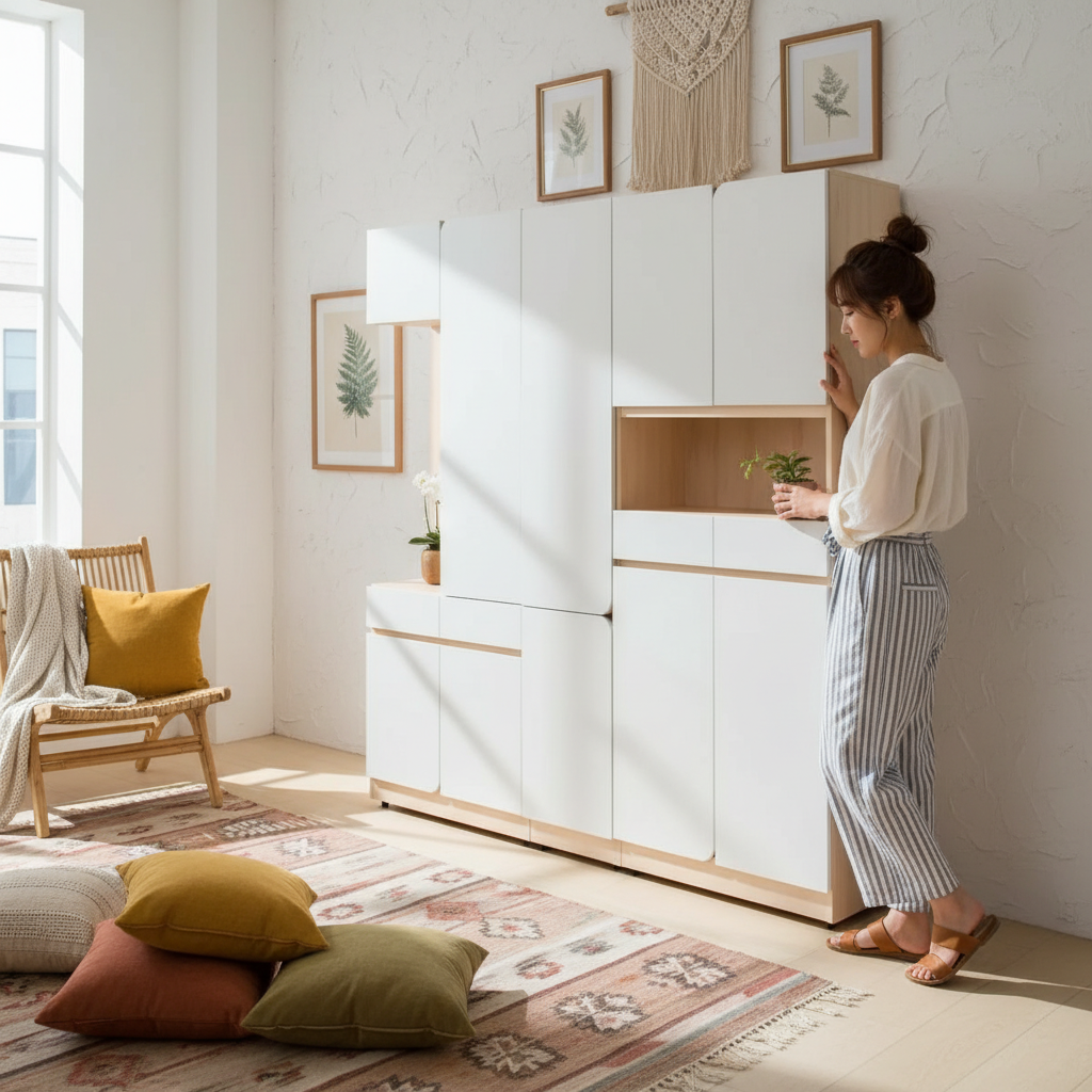 【水立方】輕奢圓角系統組合櫃 模組化高櫃，完美整合玄關、收納與展示機能