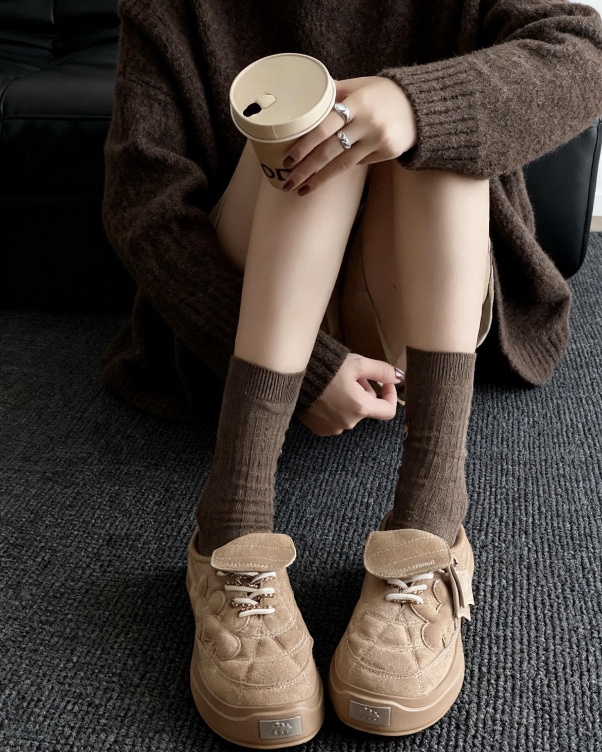 <冬天限定色🤎>Shoot Brand Random 重組系列 麂皮 明線 勃肯鞋 厚底 卡其