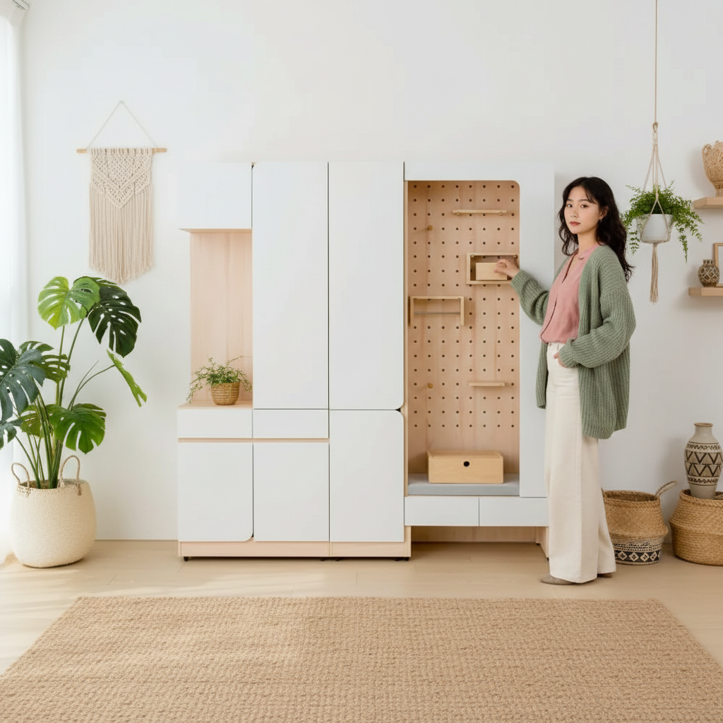 【水立方】洞洞板模組櫃｜高機能玄關收納＋個性化展示美學｜圓角設計，尺寸可客製