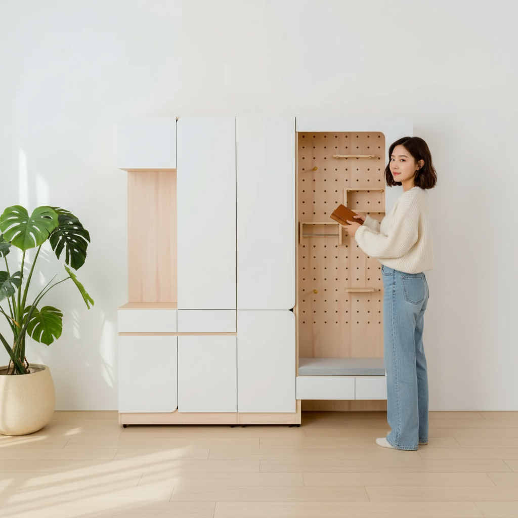 【水立方】洞洞板模組櫃｜高機能玄關收納＋個性化展示美學｜圓角設計，尺寸可客製