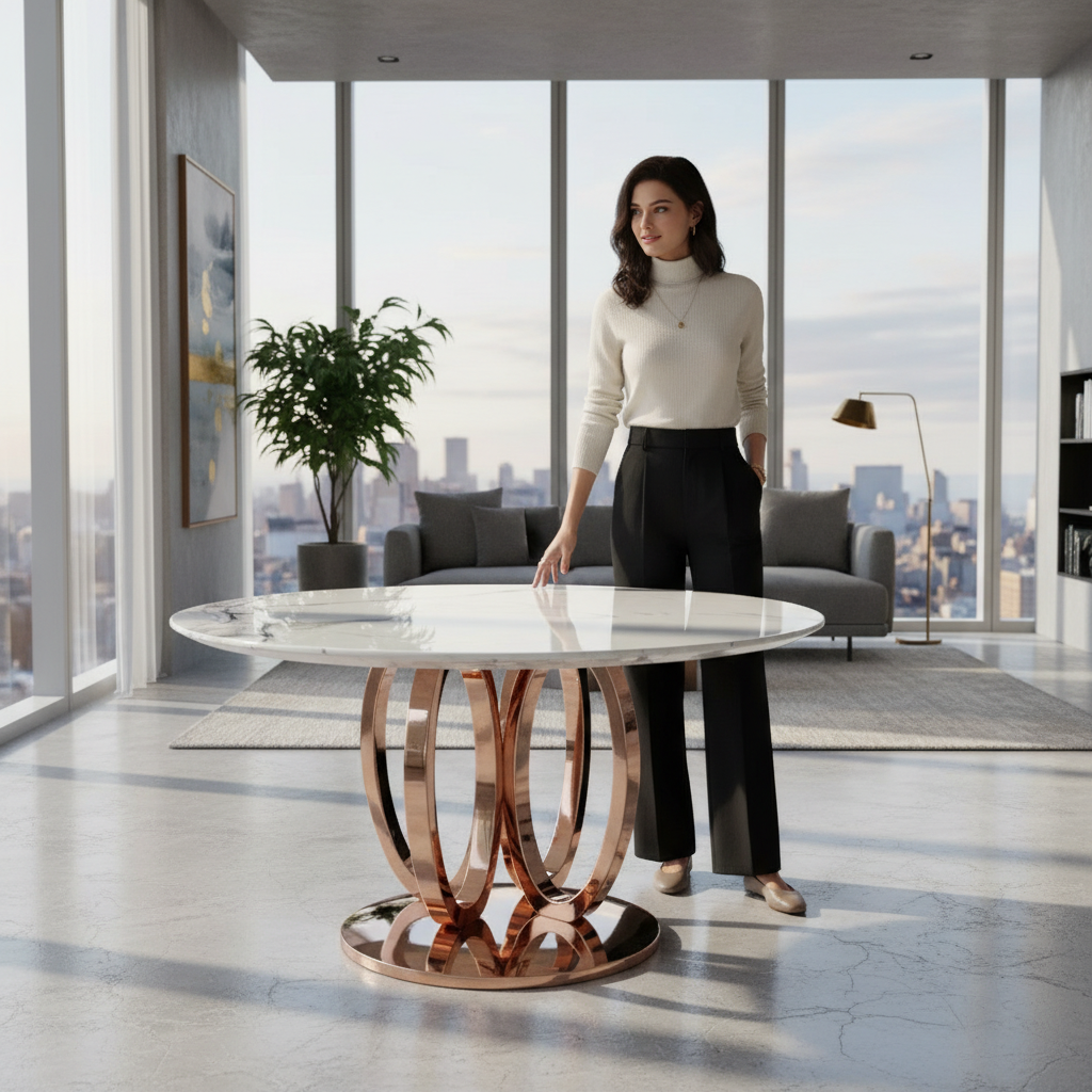 芬迪玫瑰金香雪梅圓桌