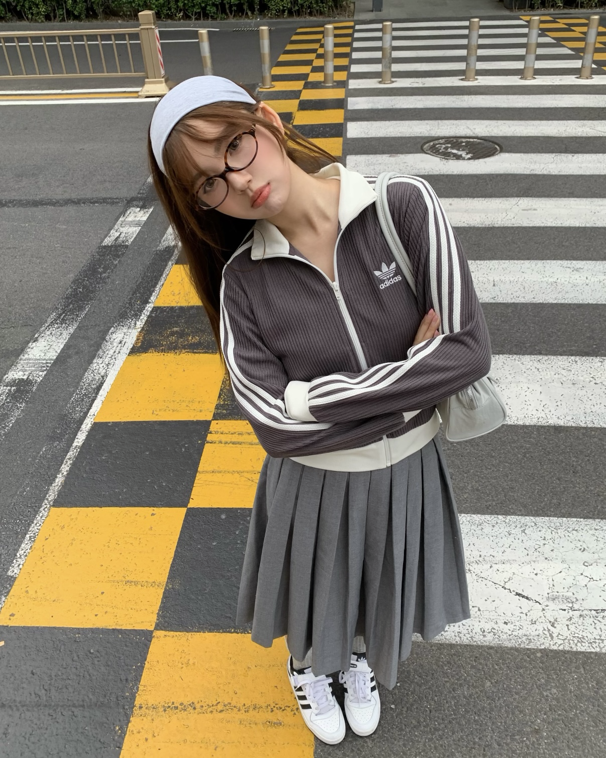 Adidas Originals TRACK TOP KINT 紫灰色 經典 三葉草 立領 短版 華夫格 外套