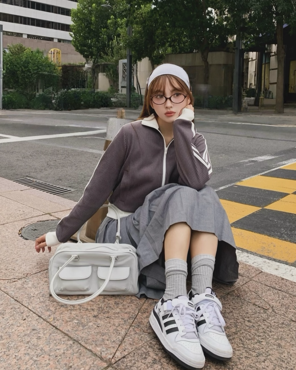 Adidas Originals TRACK TOP KINT 紫灰色 經典 三葉草 立領 短版 華夫格 外套