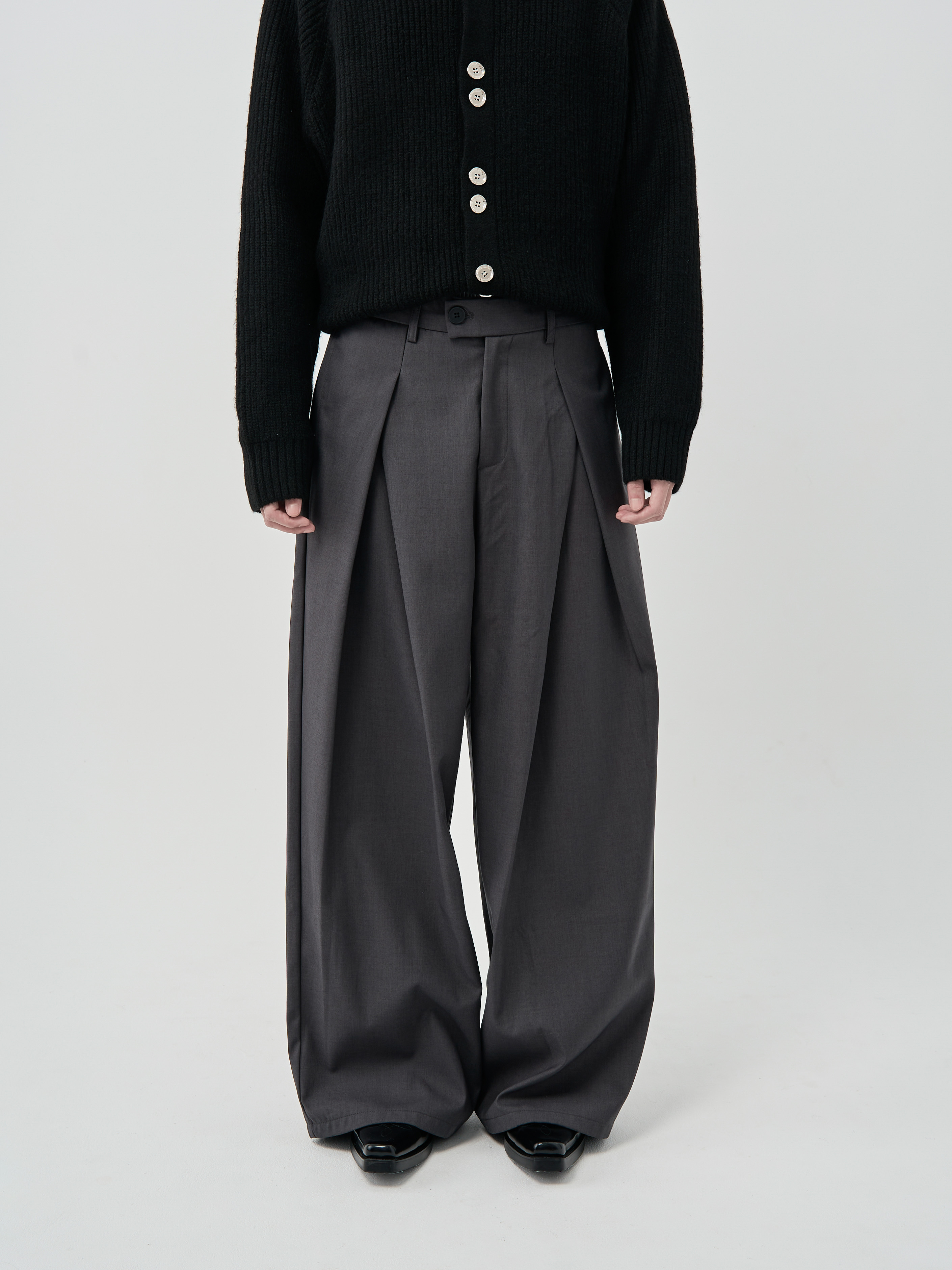 三角打折西裝長褲-灰