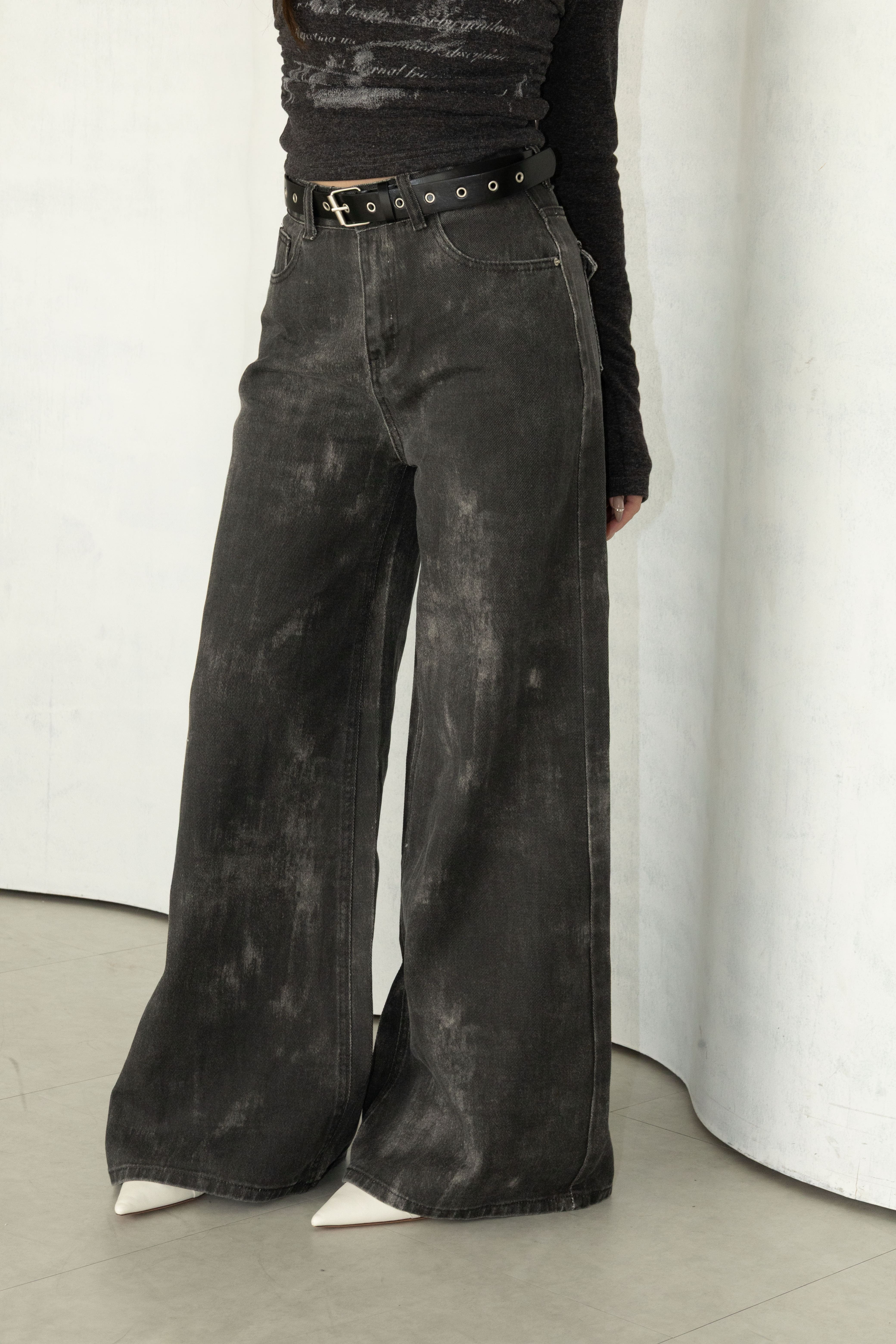 暈染水洗牛仔寬褲