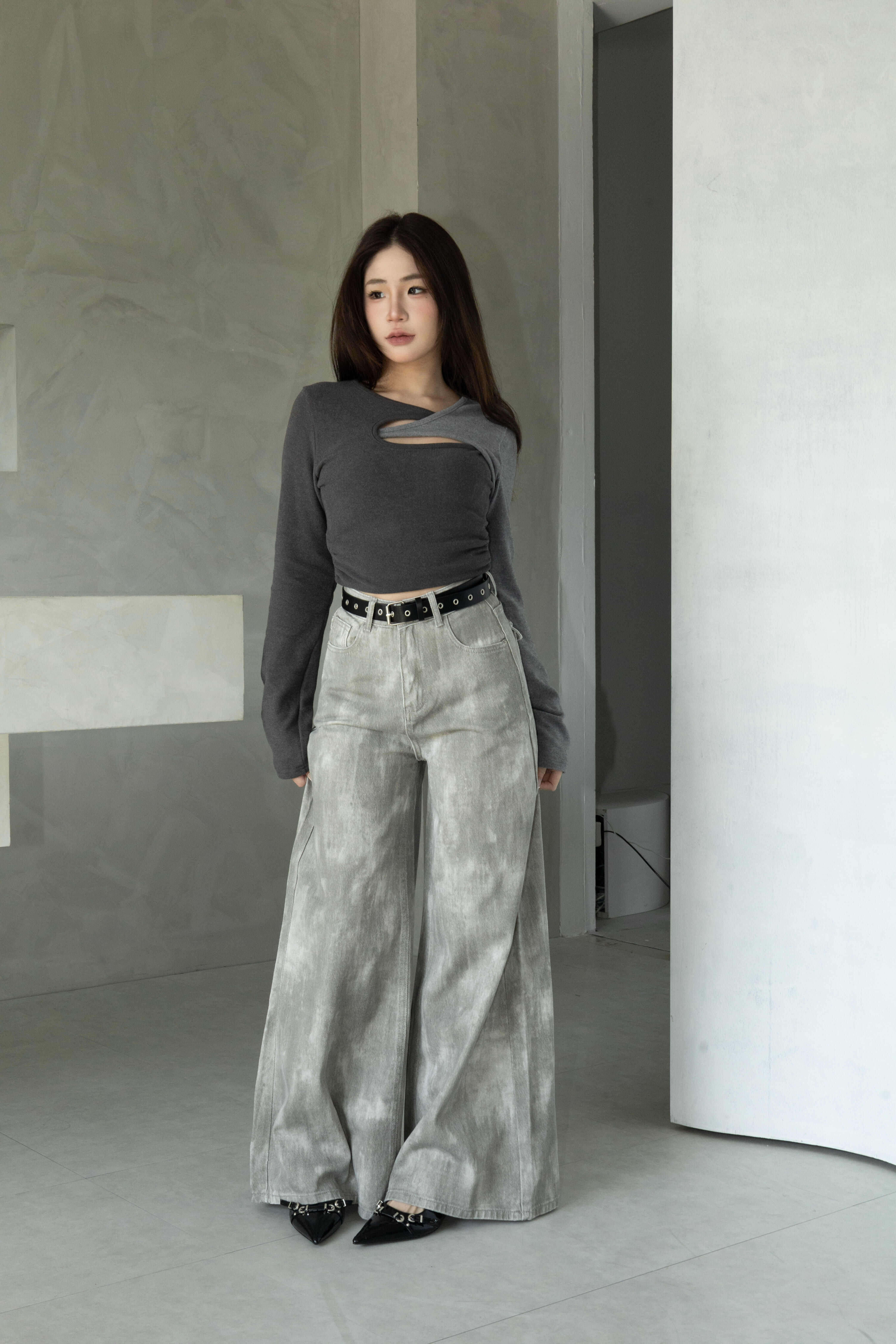 暈染水洗牛仔寬褲